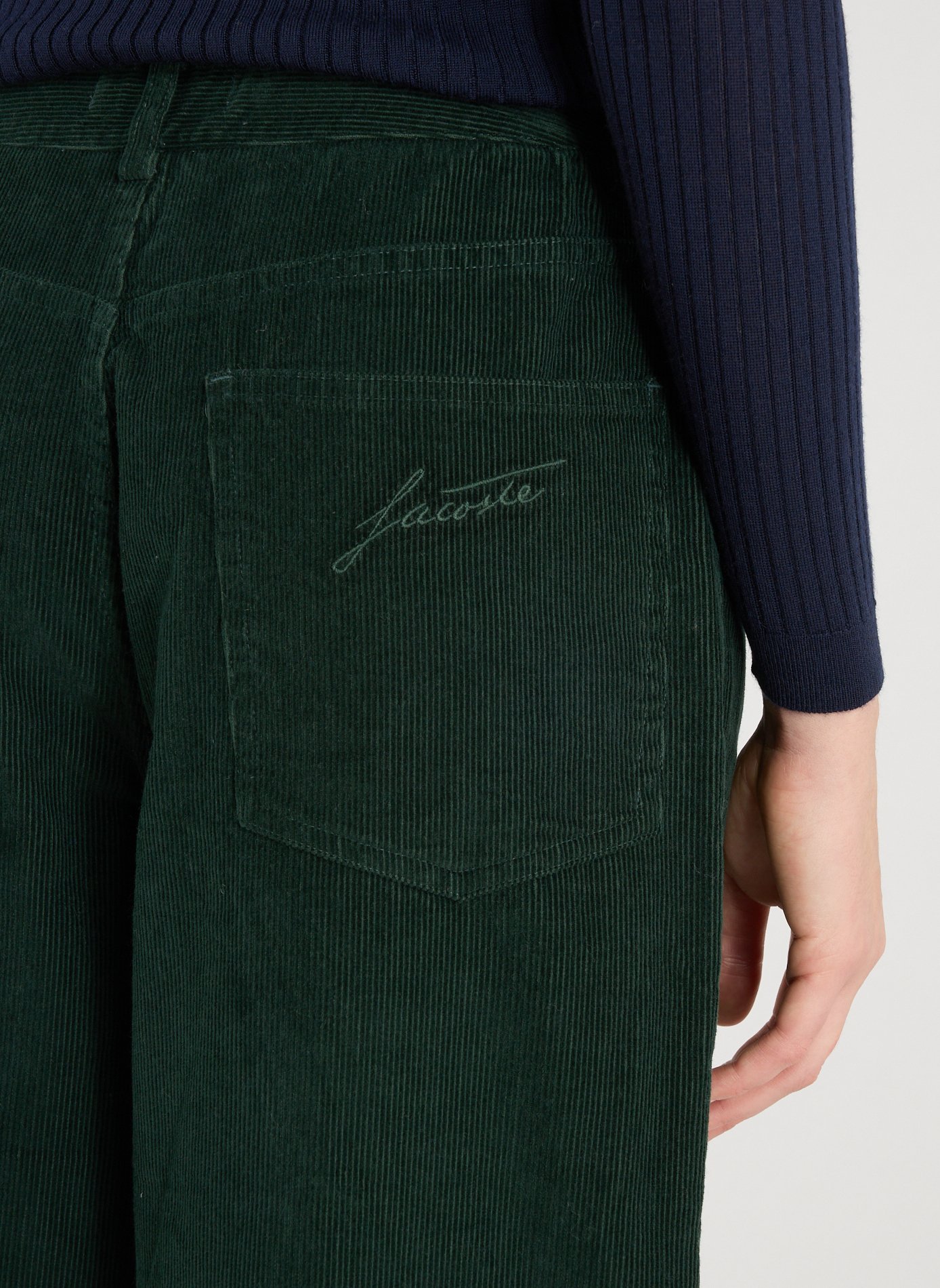 Pantalon large en velours côtelé de coton LACOSTE Vert