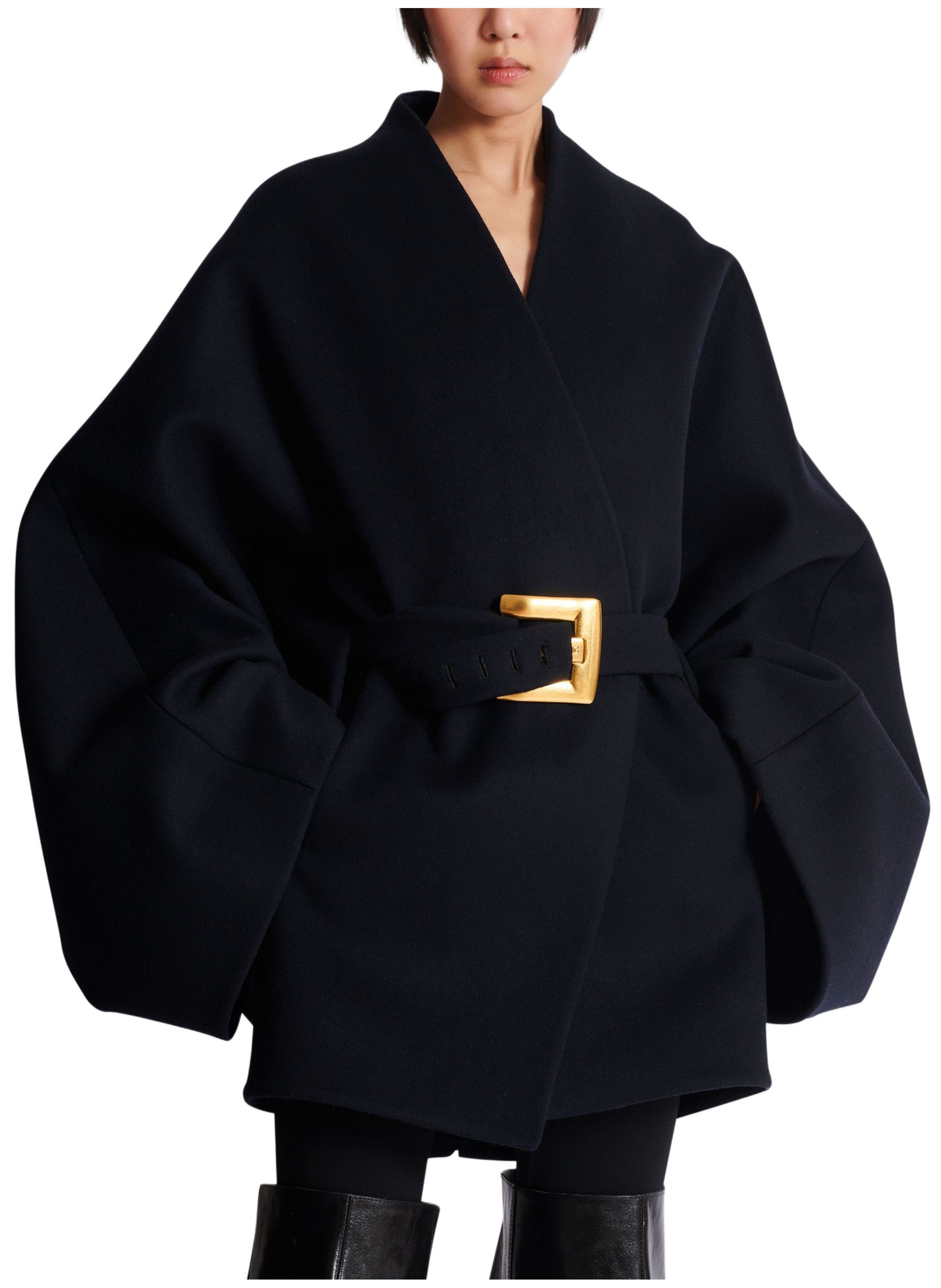 Manteau portefeuille court en laine BALMAIN Bleu