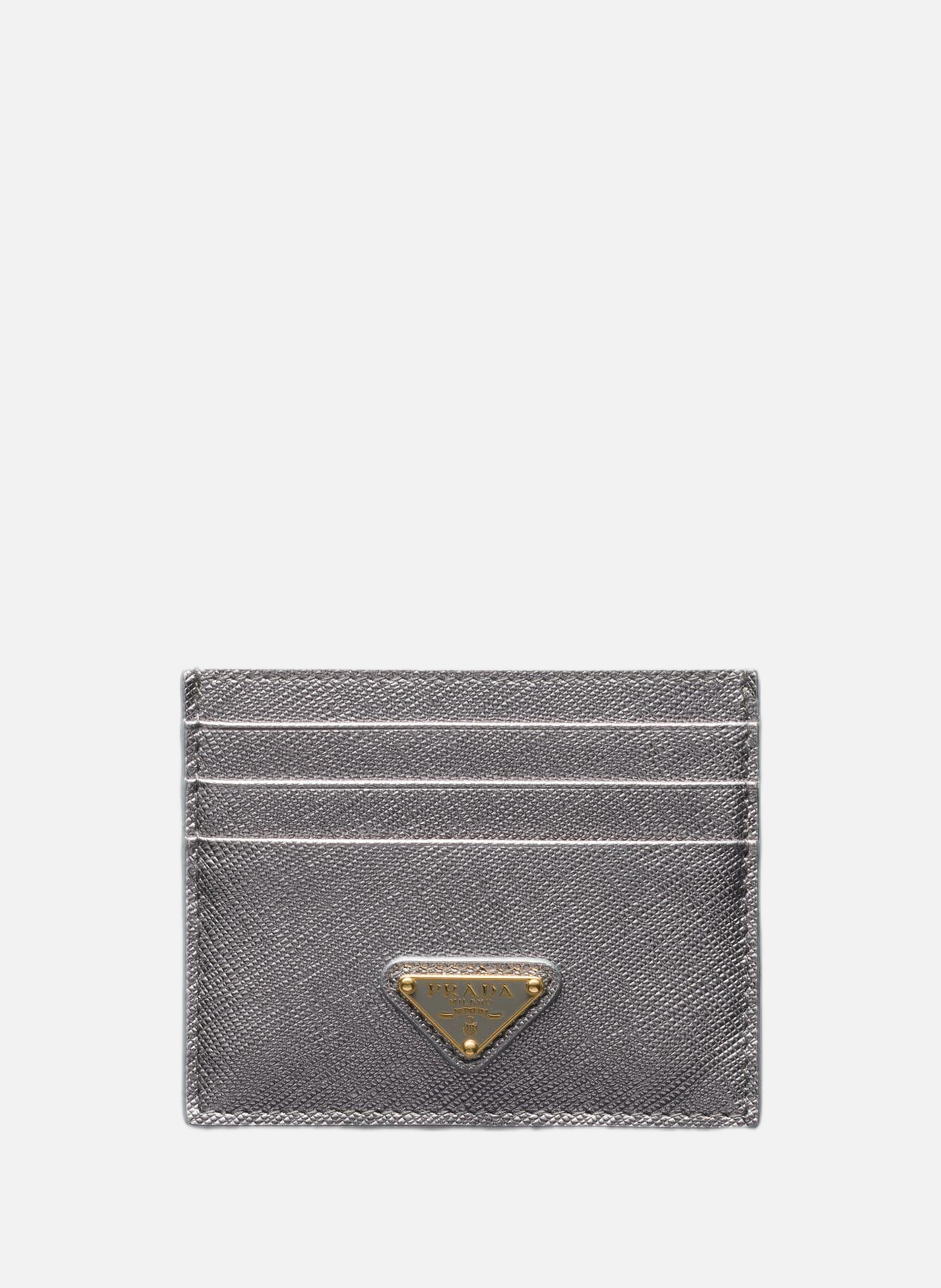 Porte-cartes en cuir saffiano PRADA Argent