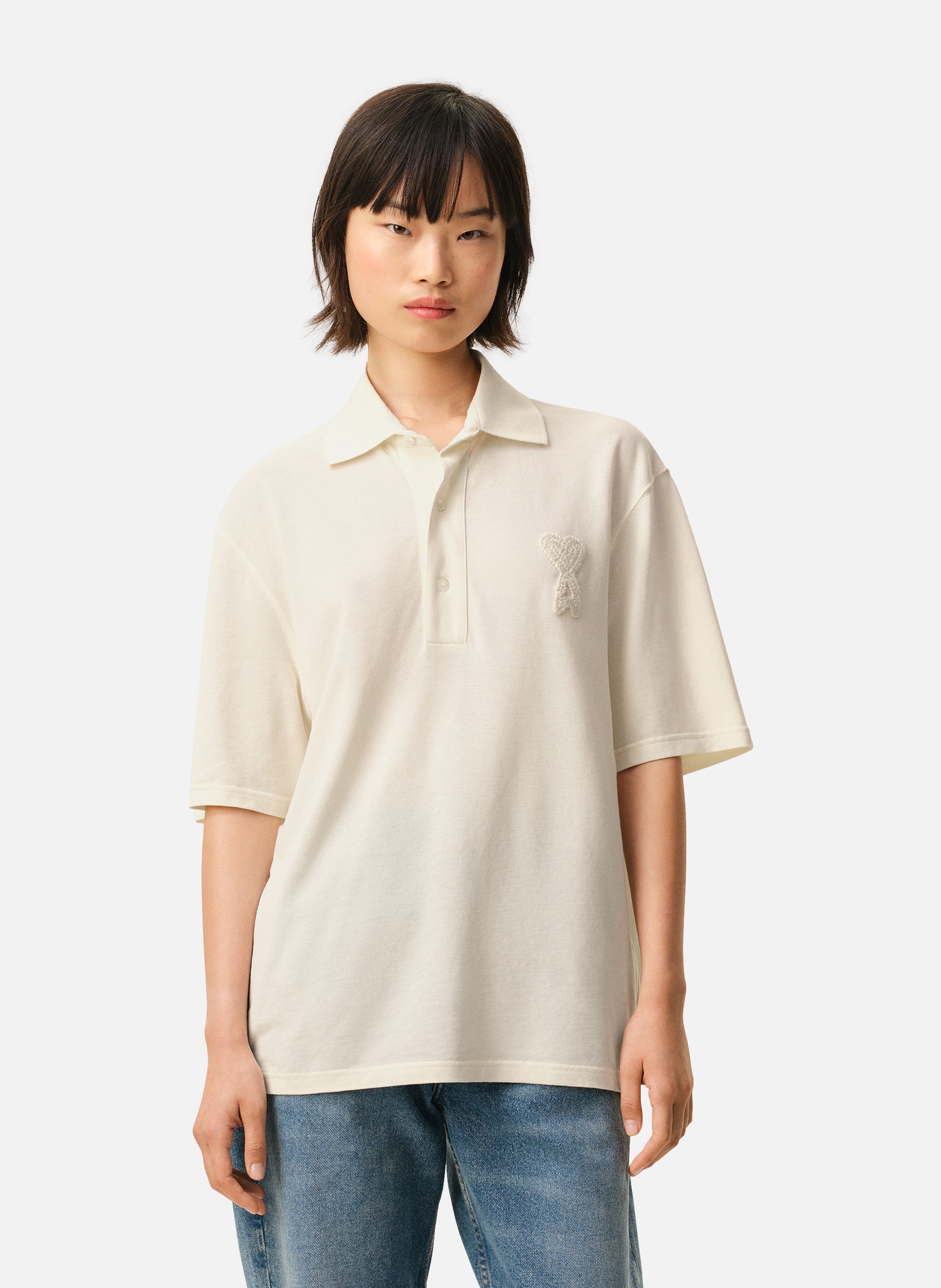 Polo ami de coeur crochet en coton unisexe AMI PARIS Blanc
