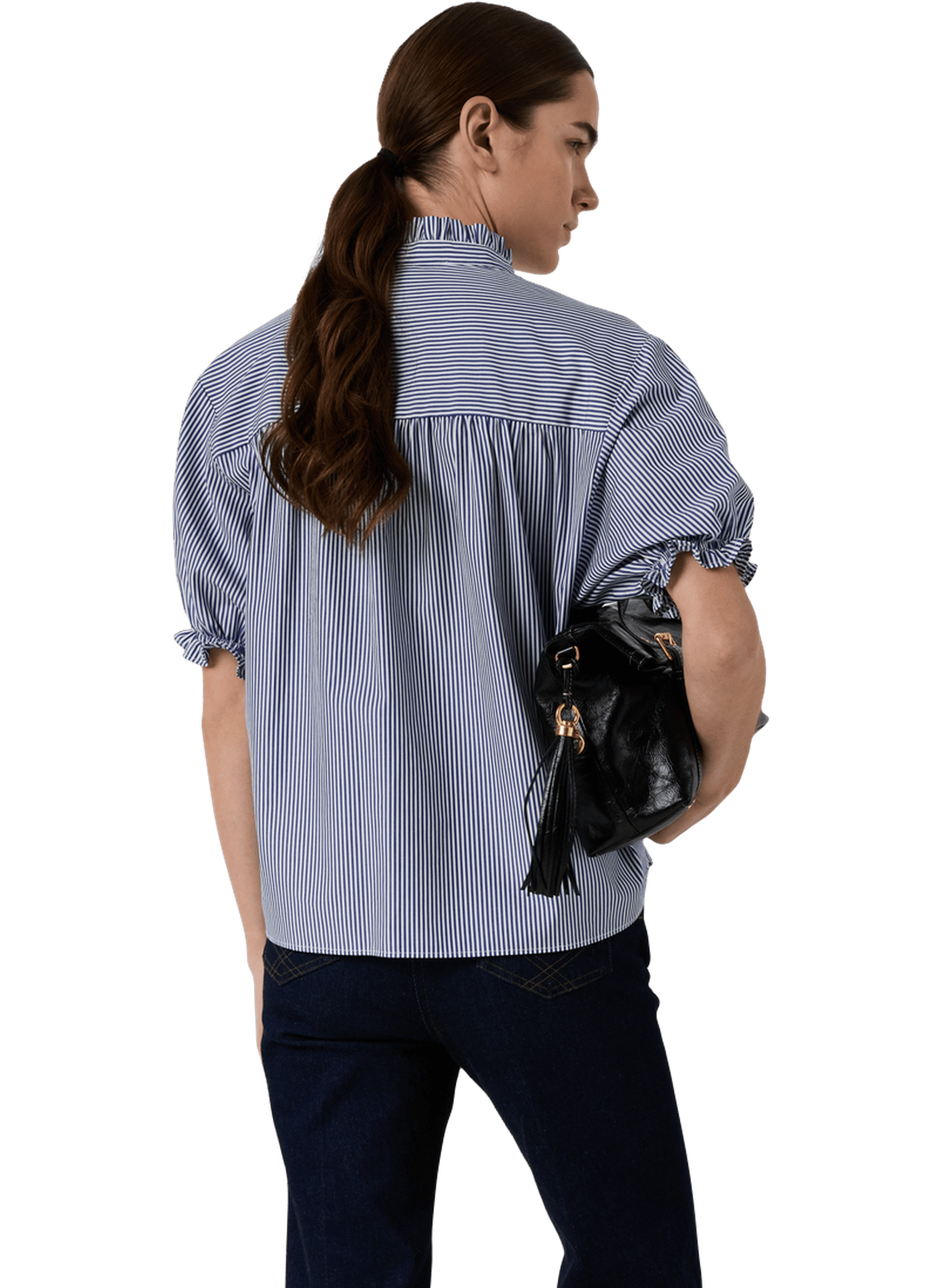 Blouse rayée à volants en popeline -  clee GERARD DAREL Bleu
