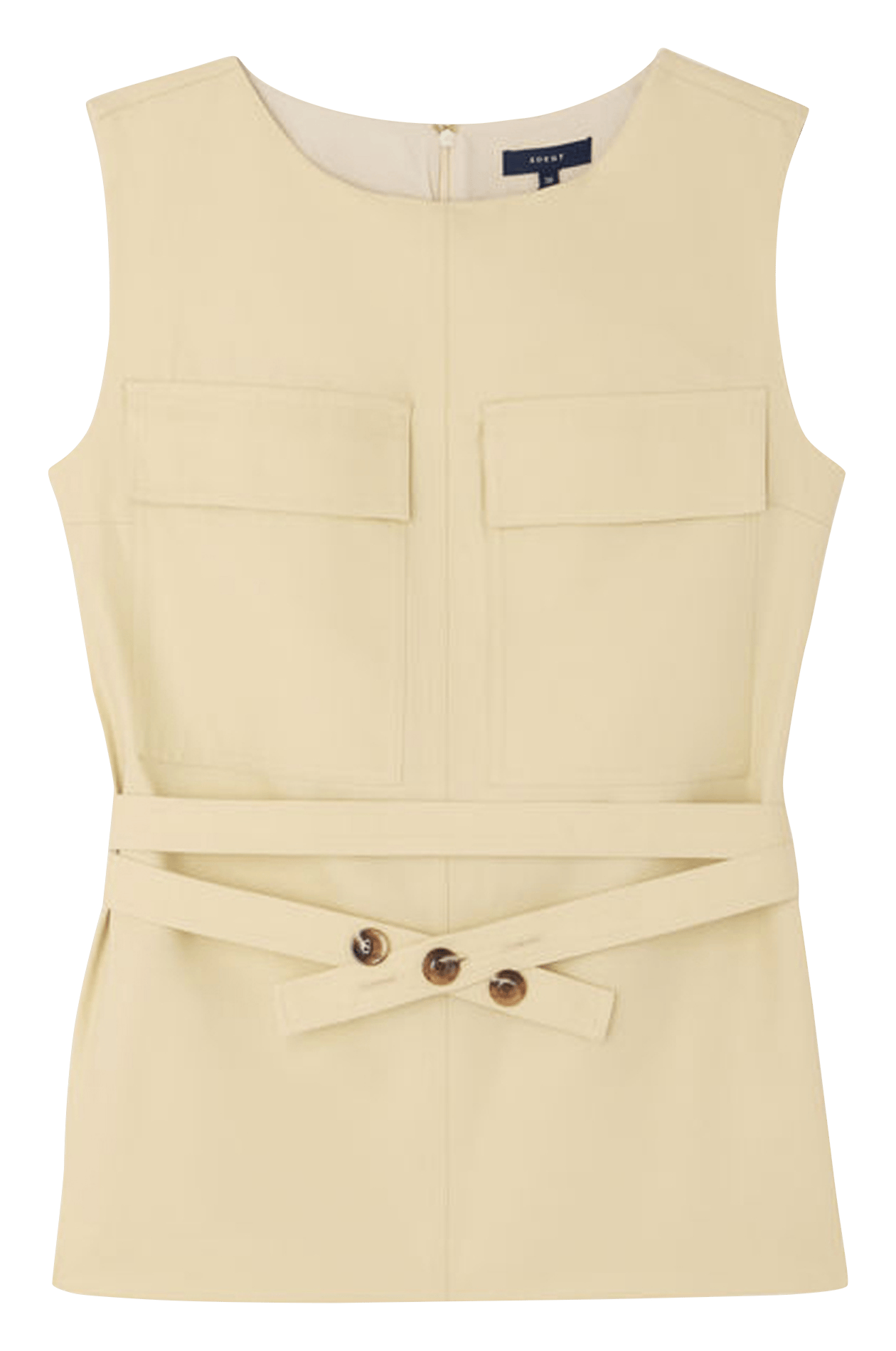 Top droit col rond en coton bio et lin isra SOEUR Beige