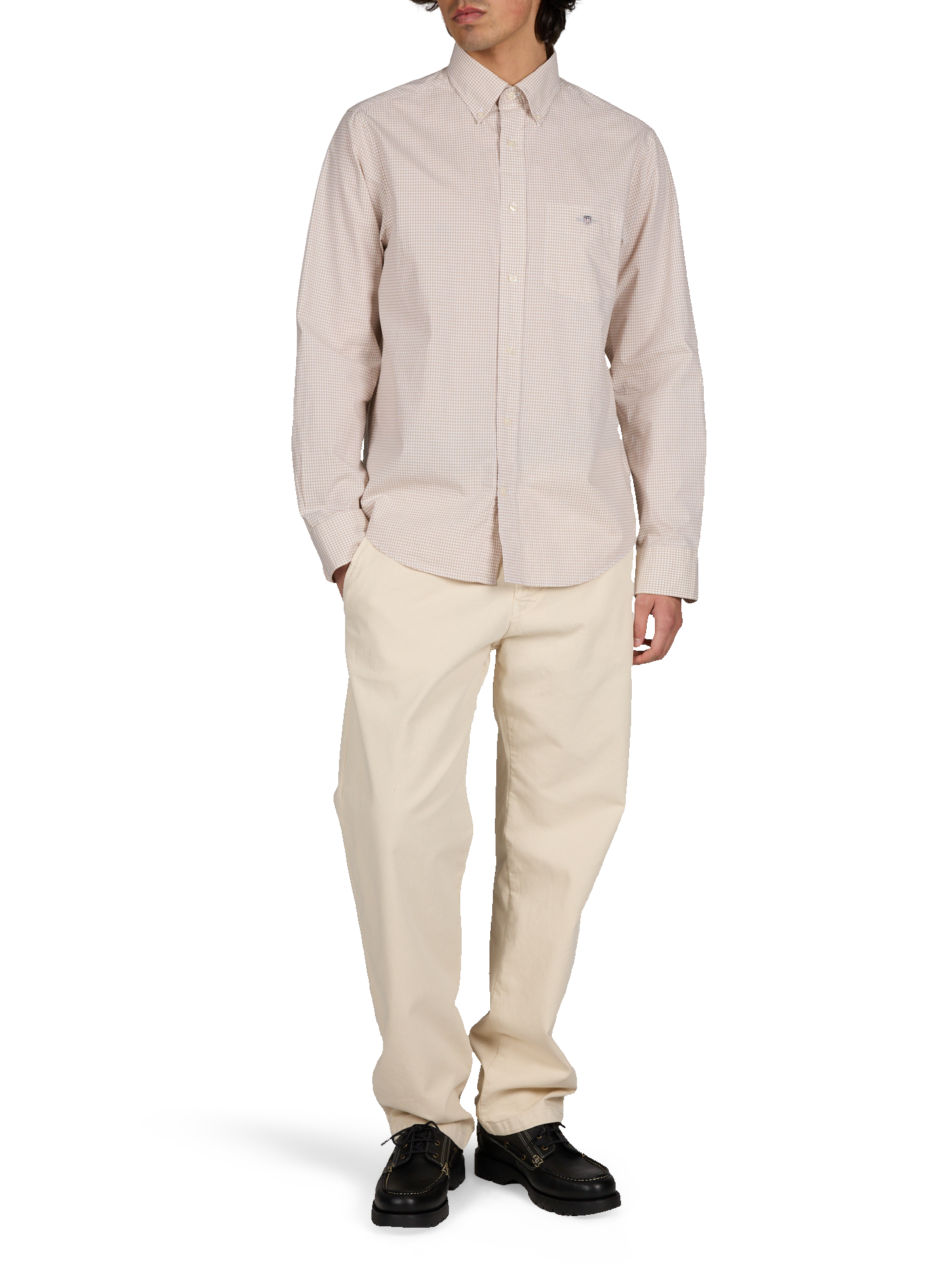 Chemise à carreaux col américain en coton GANT Beige