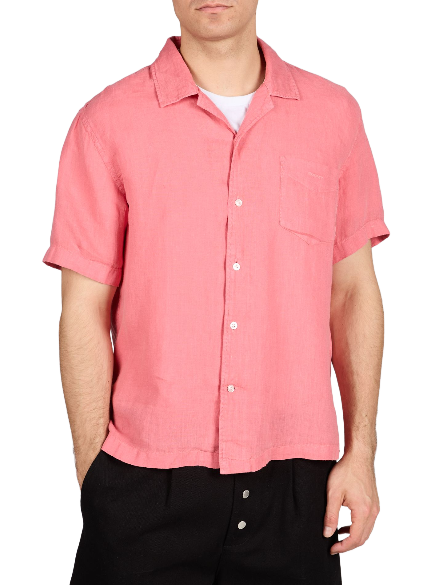 Chemise droite manches courtes en lin GANT Rose