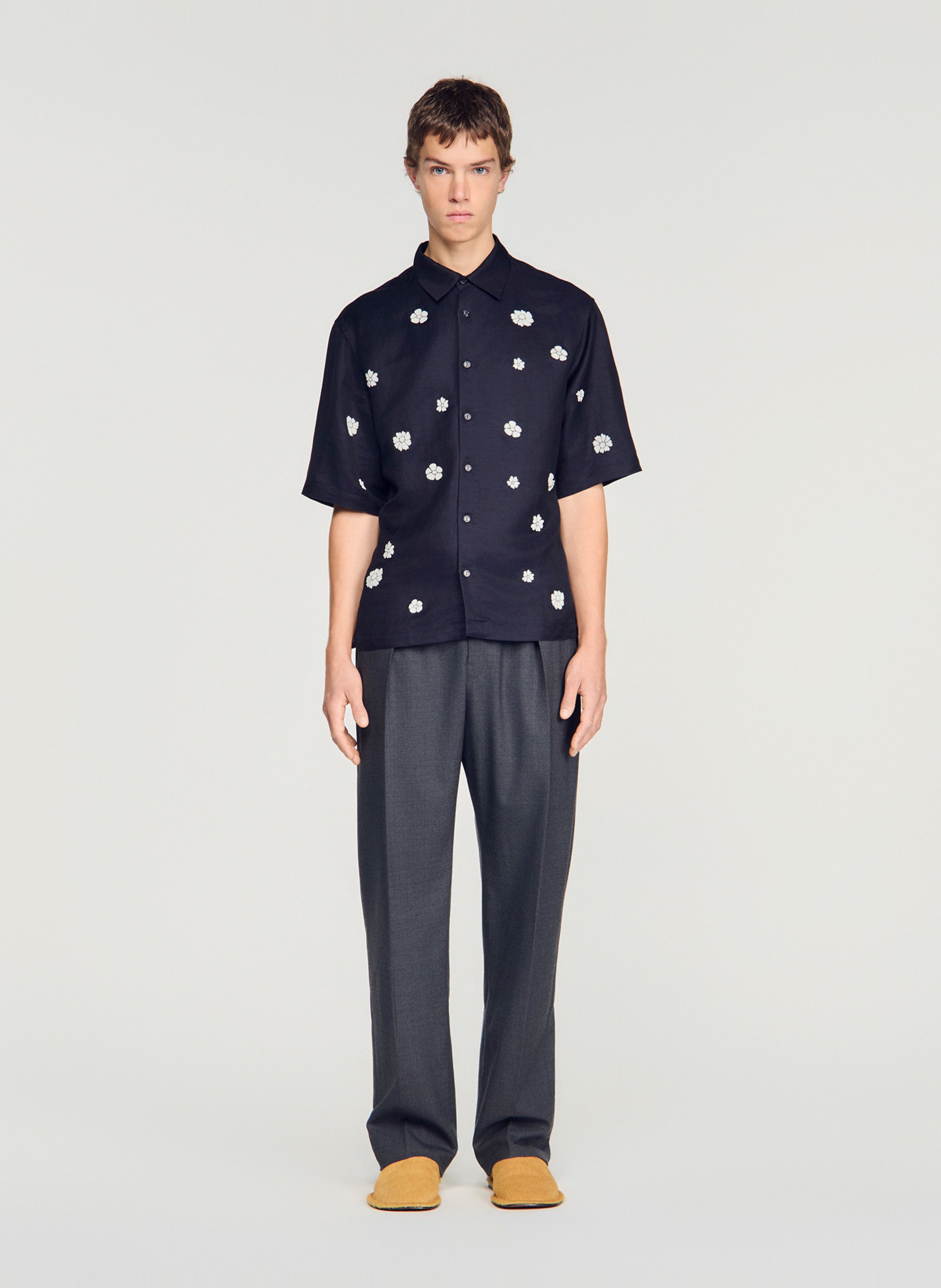 Chemise droite boutonnée à motif fleuri SANDRO Bleu