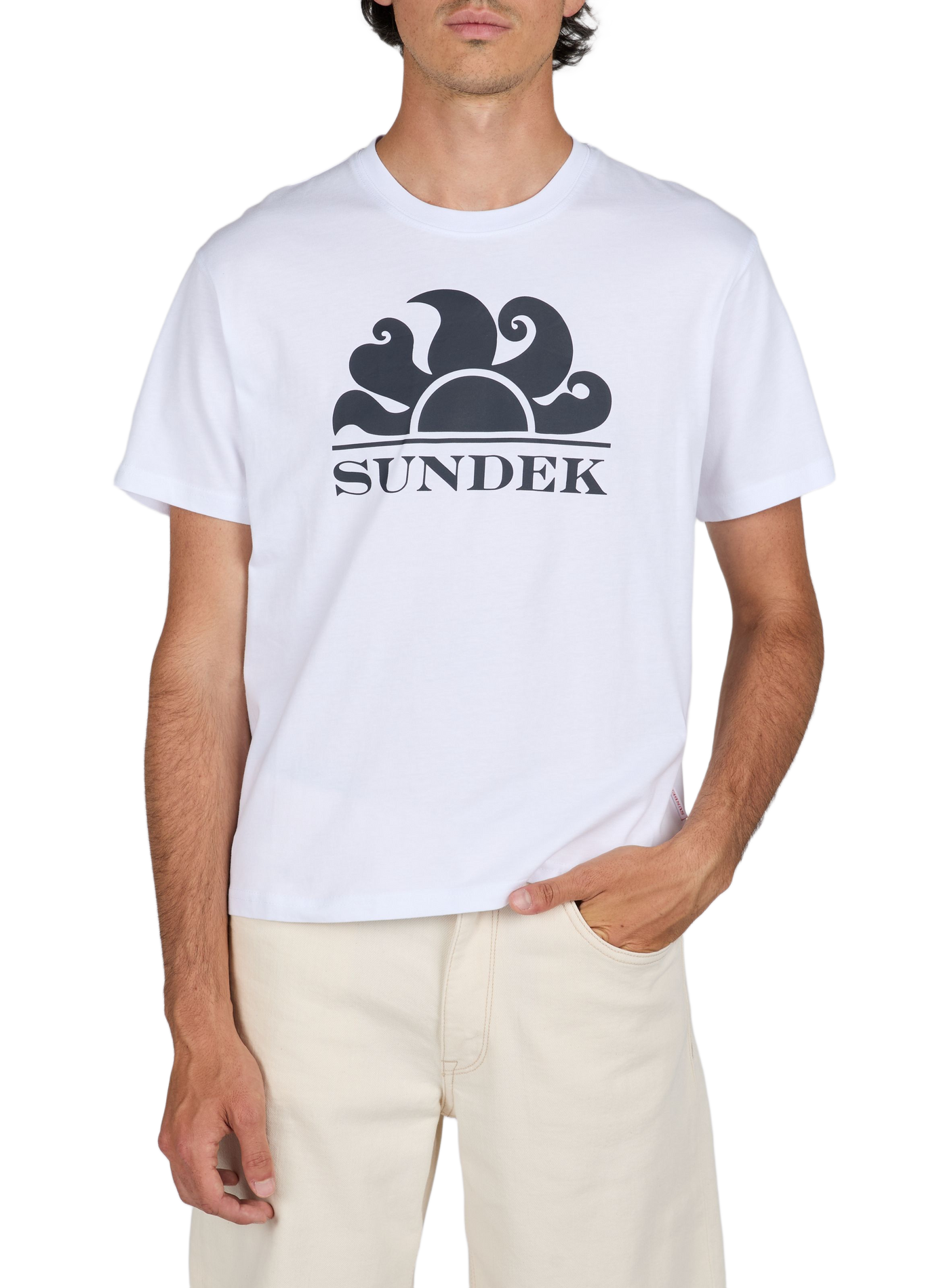 Rundhalsausschnitt T-Shirt aus Baumwolle SUNDEK Weiss