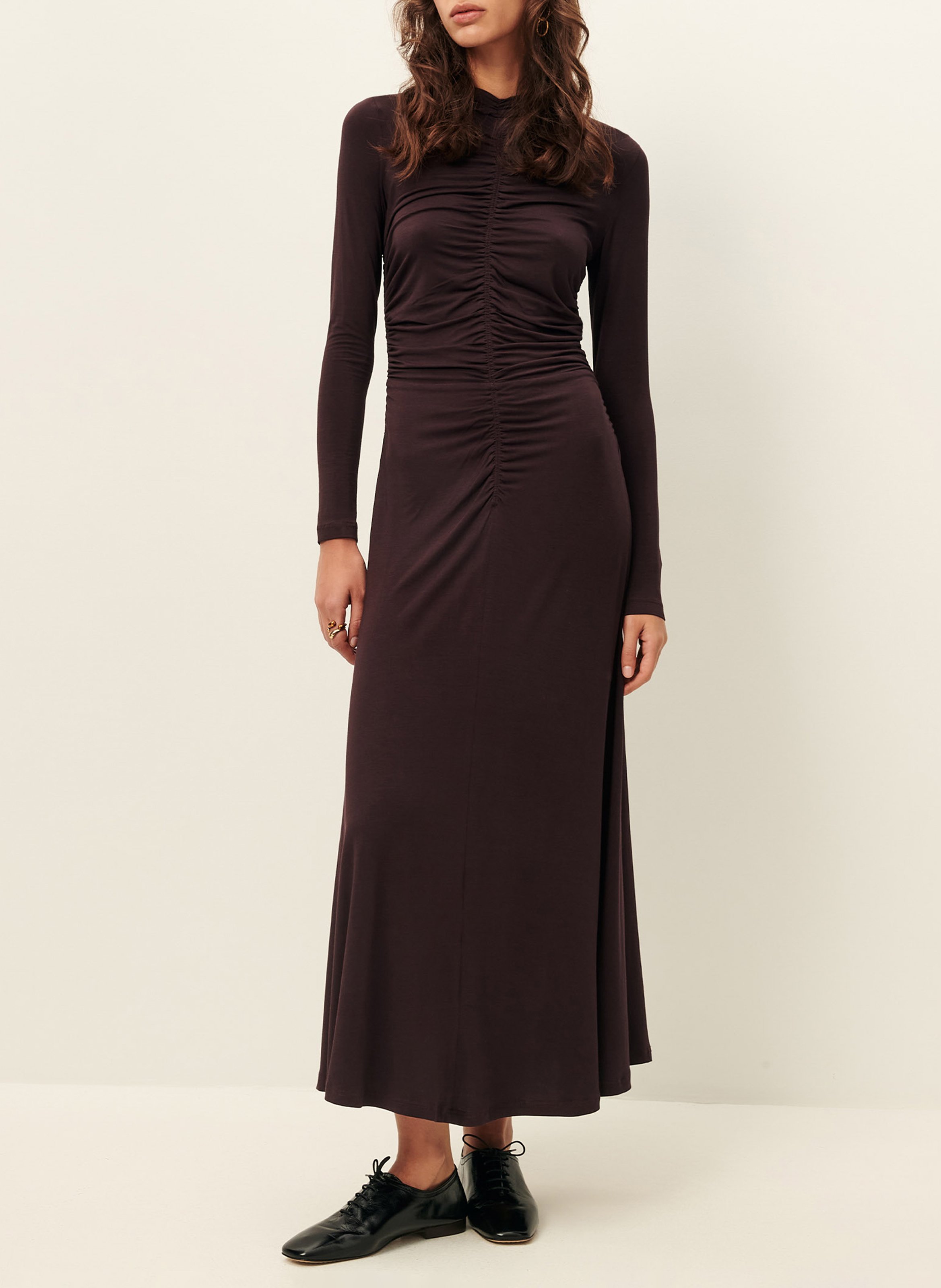 Robe longue col rond rita SESSUN Marron