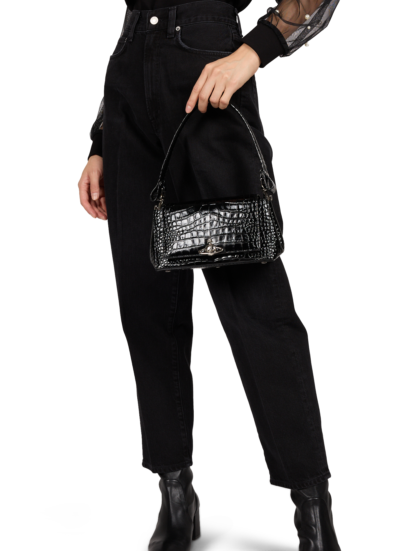 Sac porté épaule peau de crocodile en cuir  VIVIENNE WESTWOOD Noir