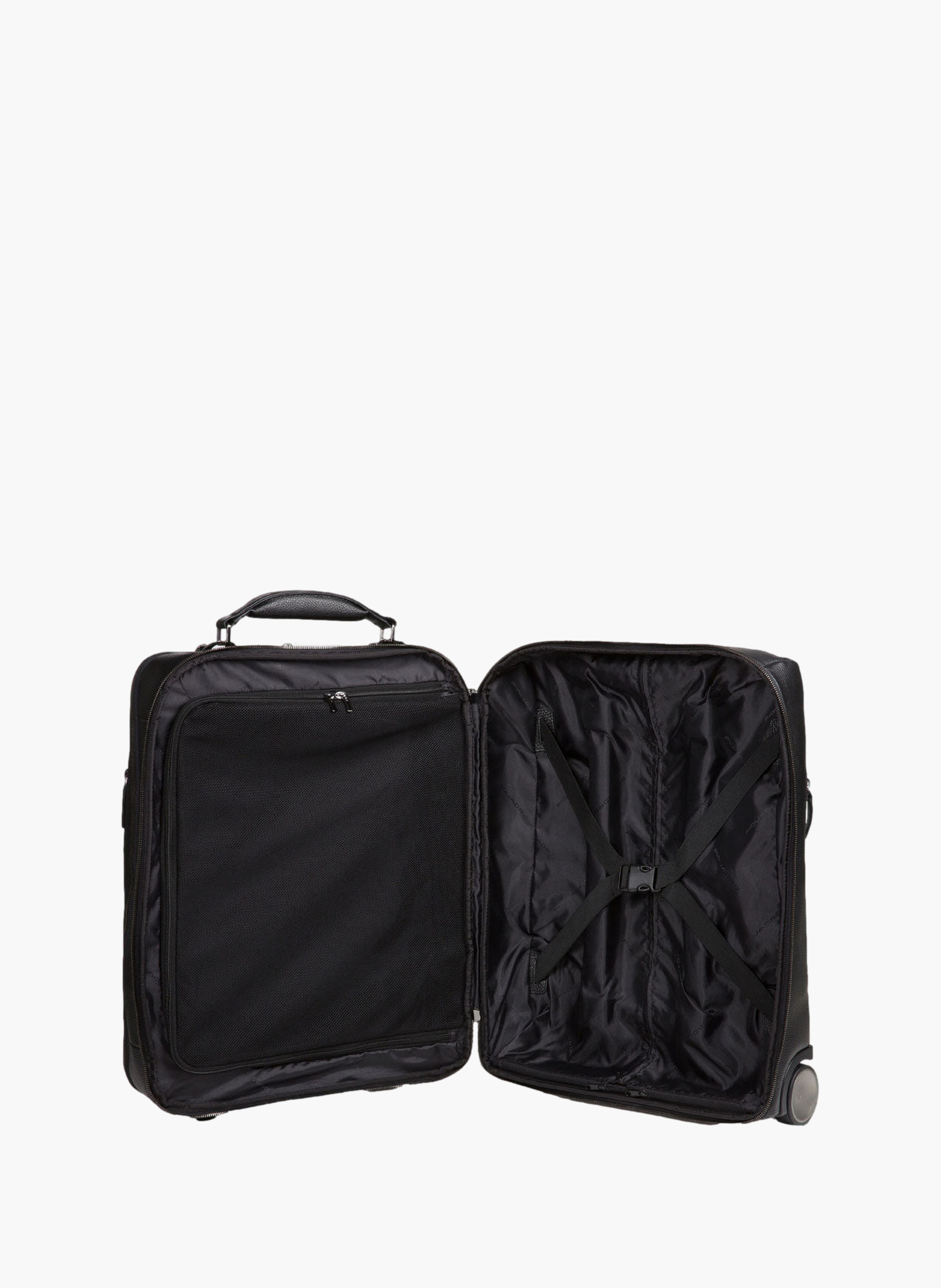 Leather cabin suitcase with garment sleeve PIQUADRO Black
