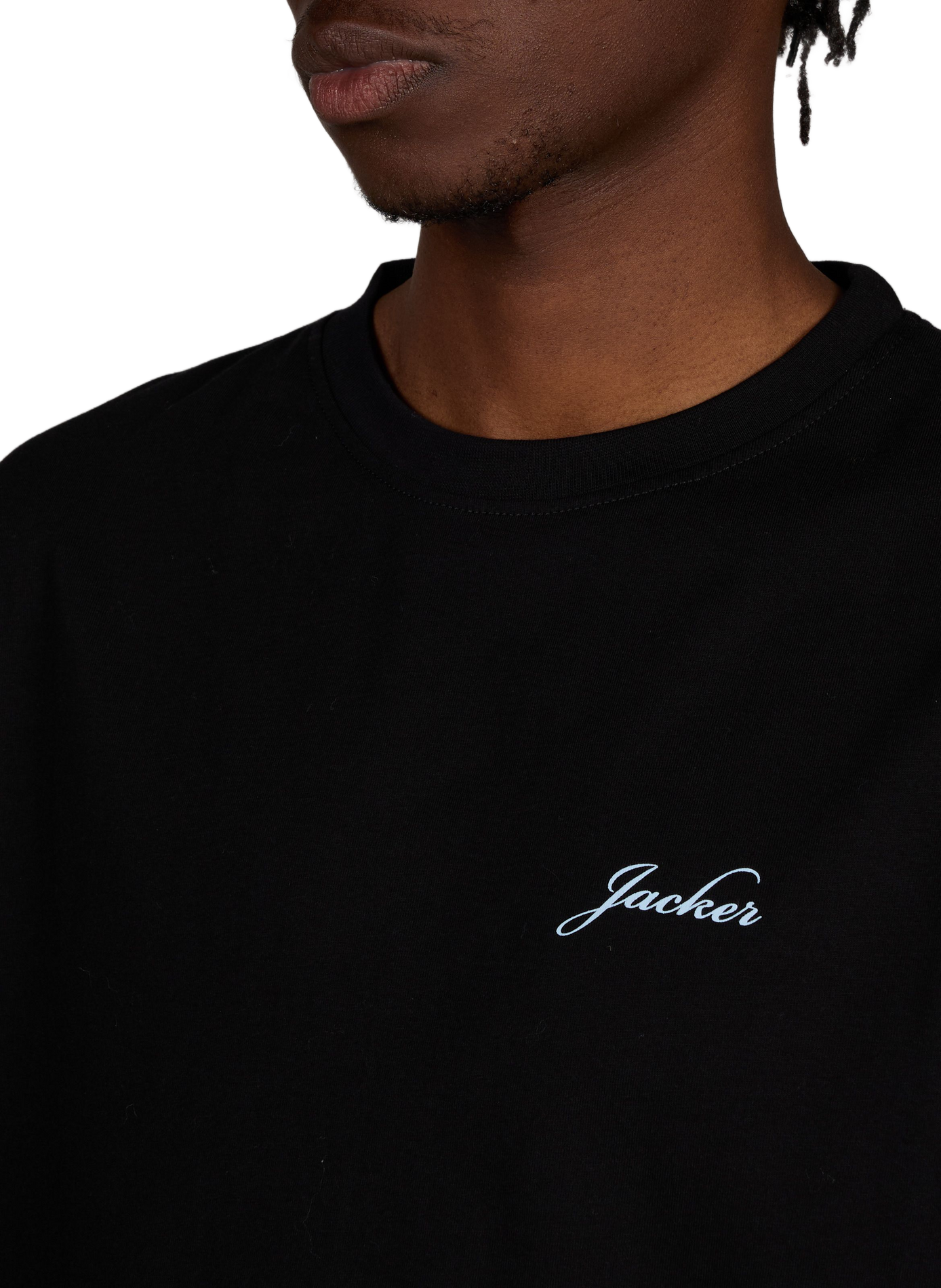 T-shirt droit sérigraphié en coton JACKER. Noir