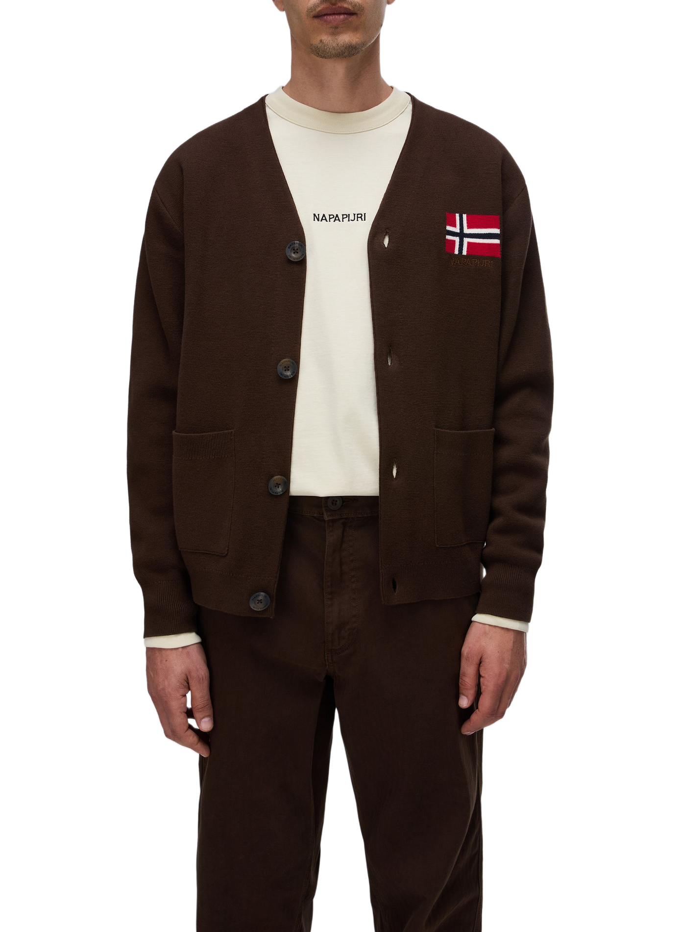 Cardigan ample col V uni NAPAPIJRI Marron