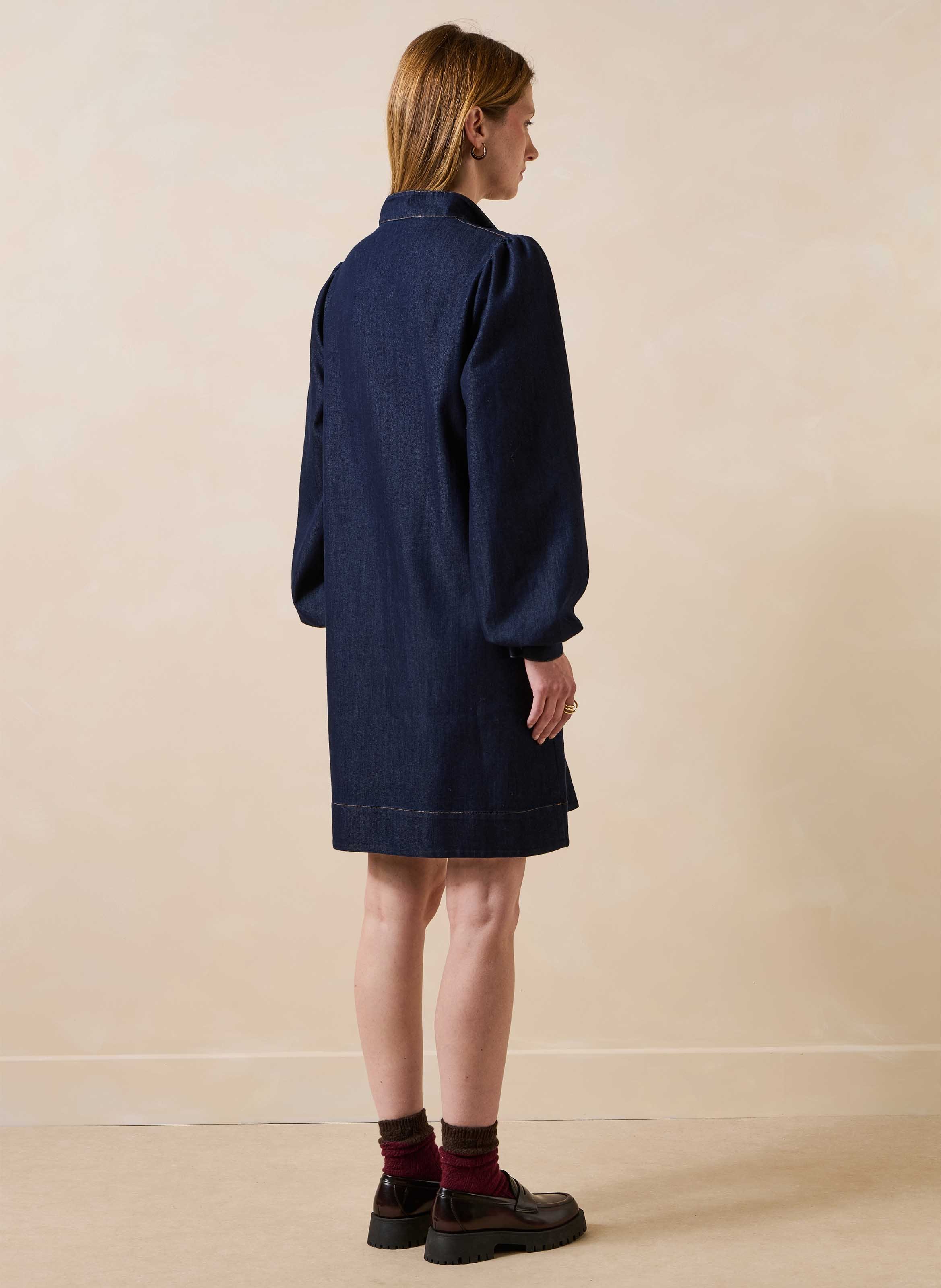 Korte denimjurk met losse pasvorm van katoenmix LA FEE MARABOUTEE Blauw