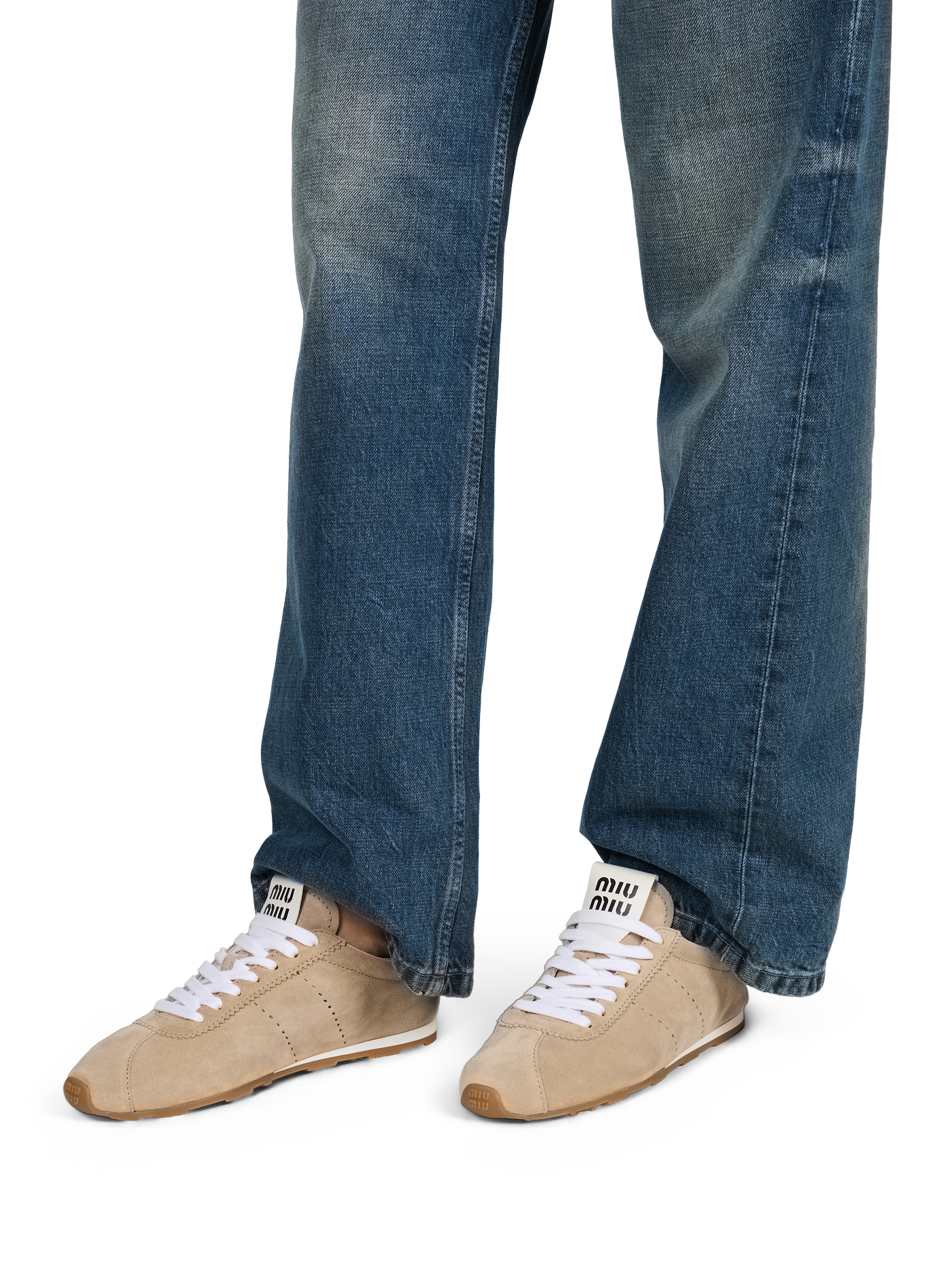 Plume sneakers in suede calfskin MIU MIU Beige