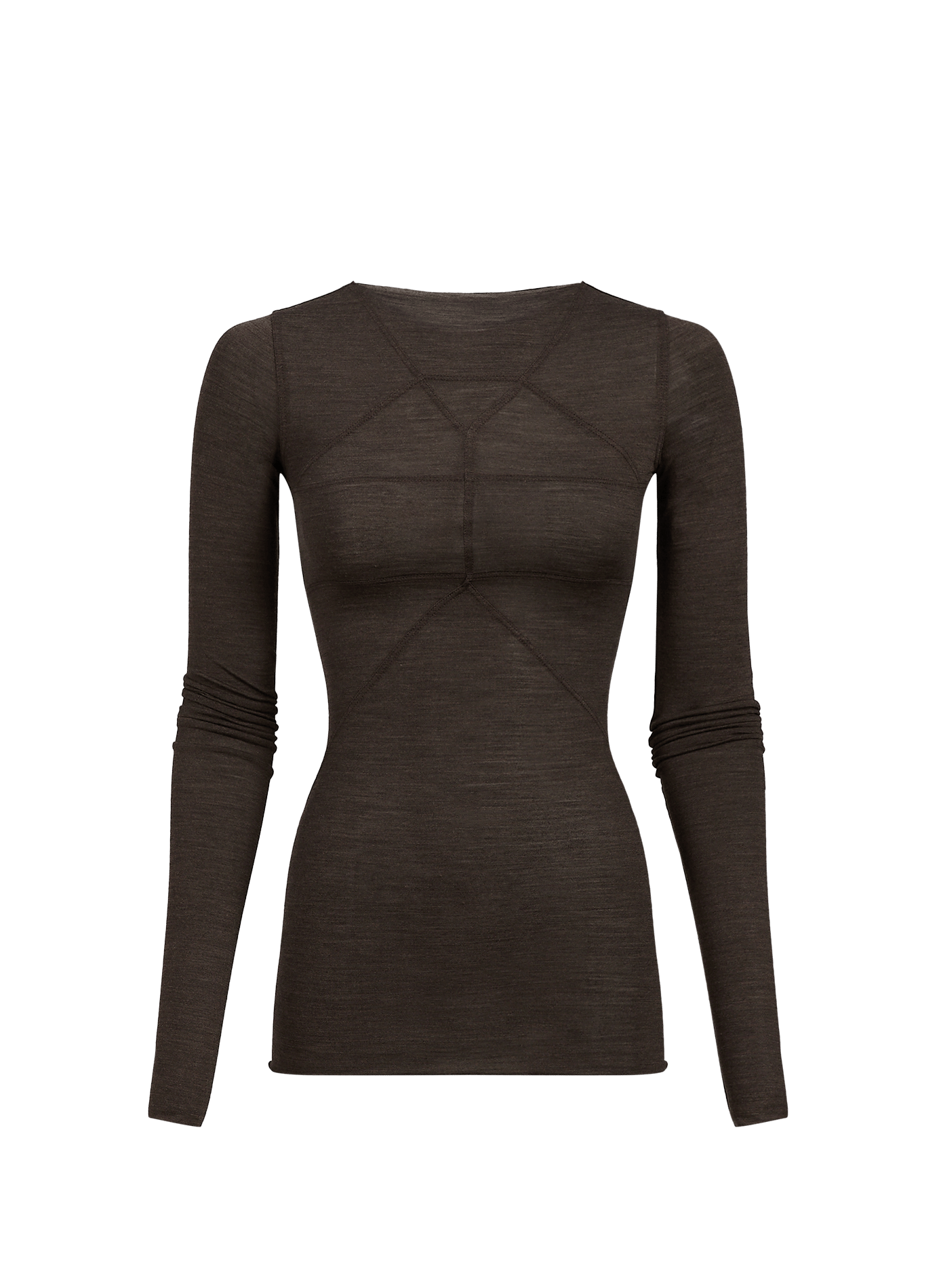 Camiseta ajustada con cuello barco de lana y seda RICK OWENS Marrón