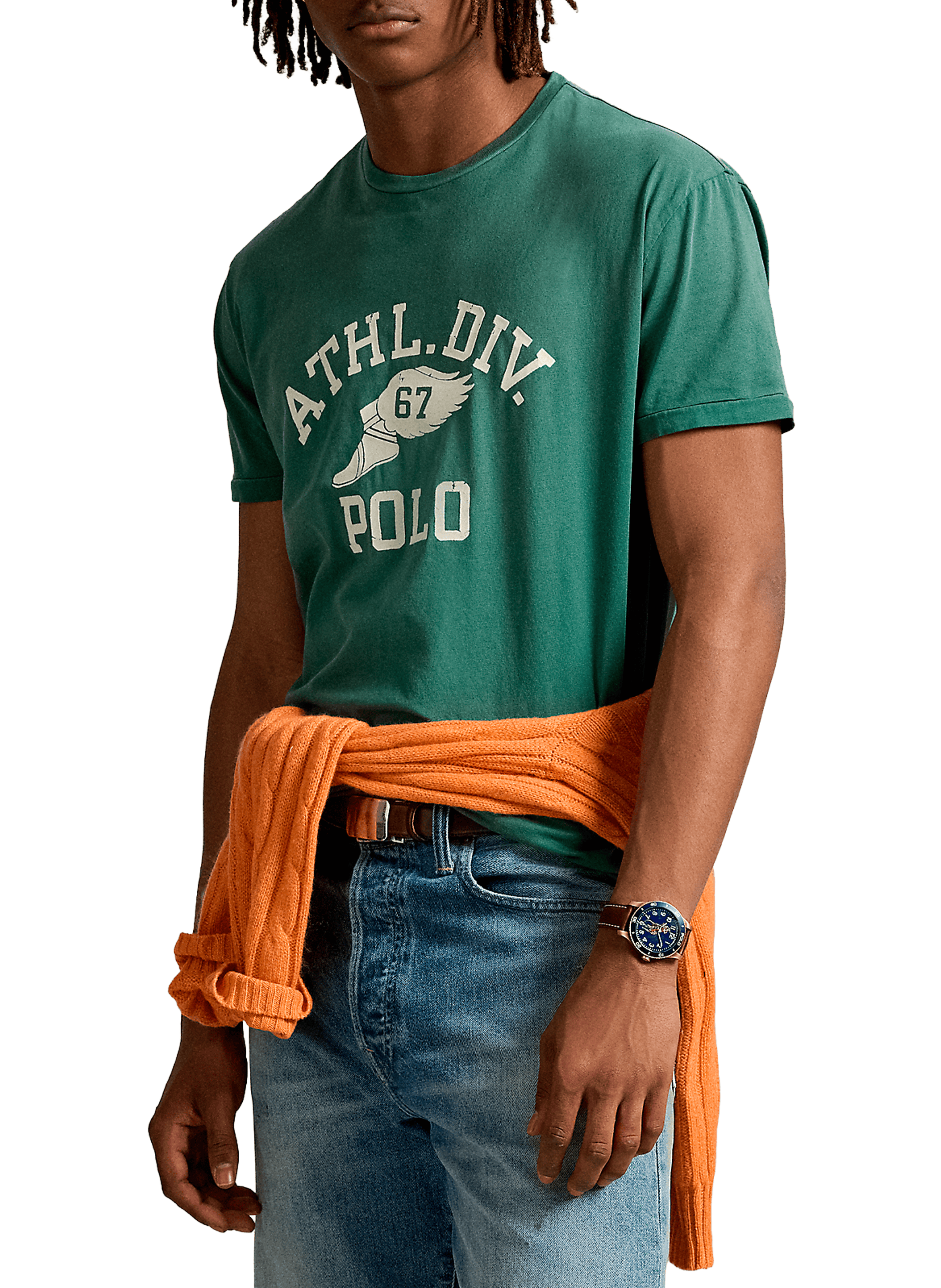 POLO RALPH LAUREN T-shirt col rond imprimé en coton Vert