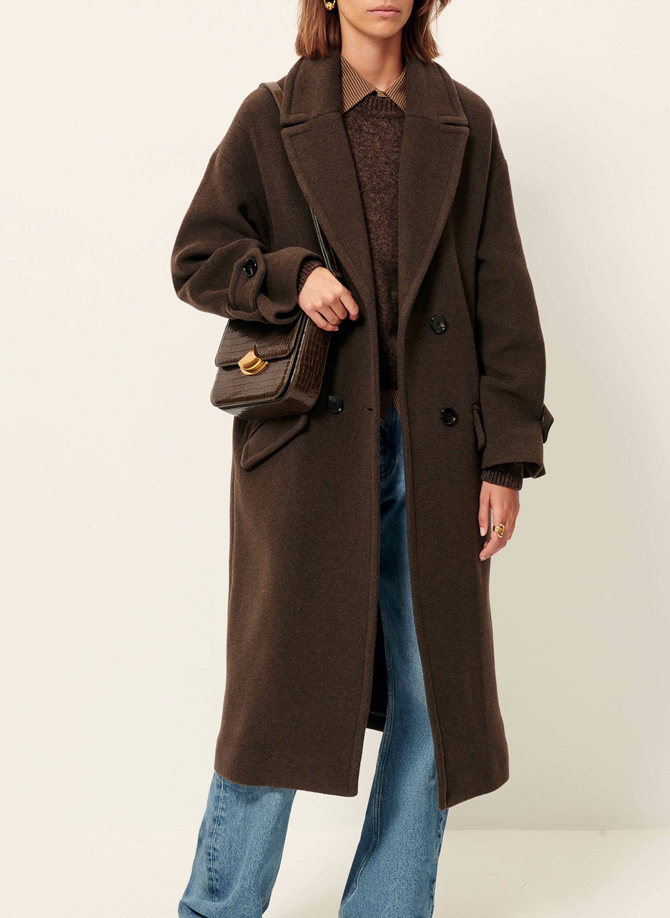 Manteau droit col tailleur en laine mélangée mia SESSUN Marron