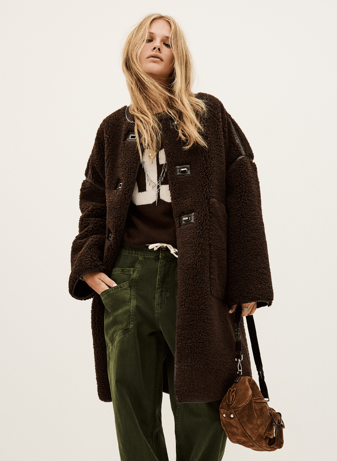 Manteau oversize col rond en sherpa millie BA&SH Marron
