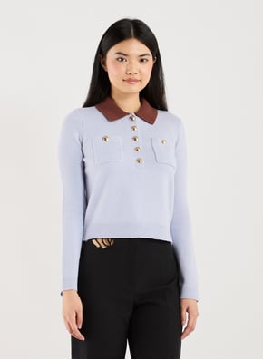 Top col classique en laine et laine d'alpaga mélangées SELF PORTRAIT Top col classique en laine et laine d'alpaga mélangées SELF PORTRAIT