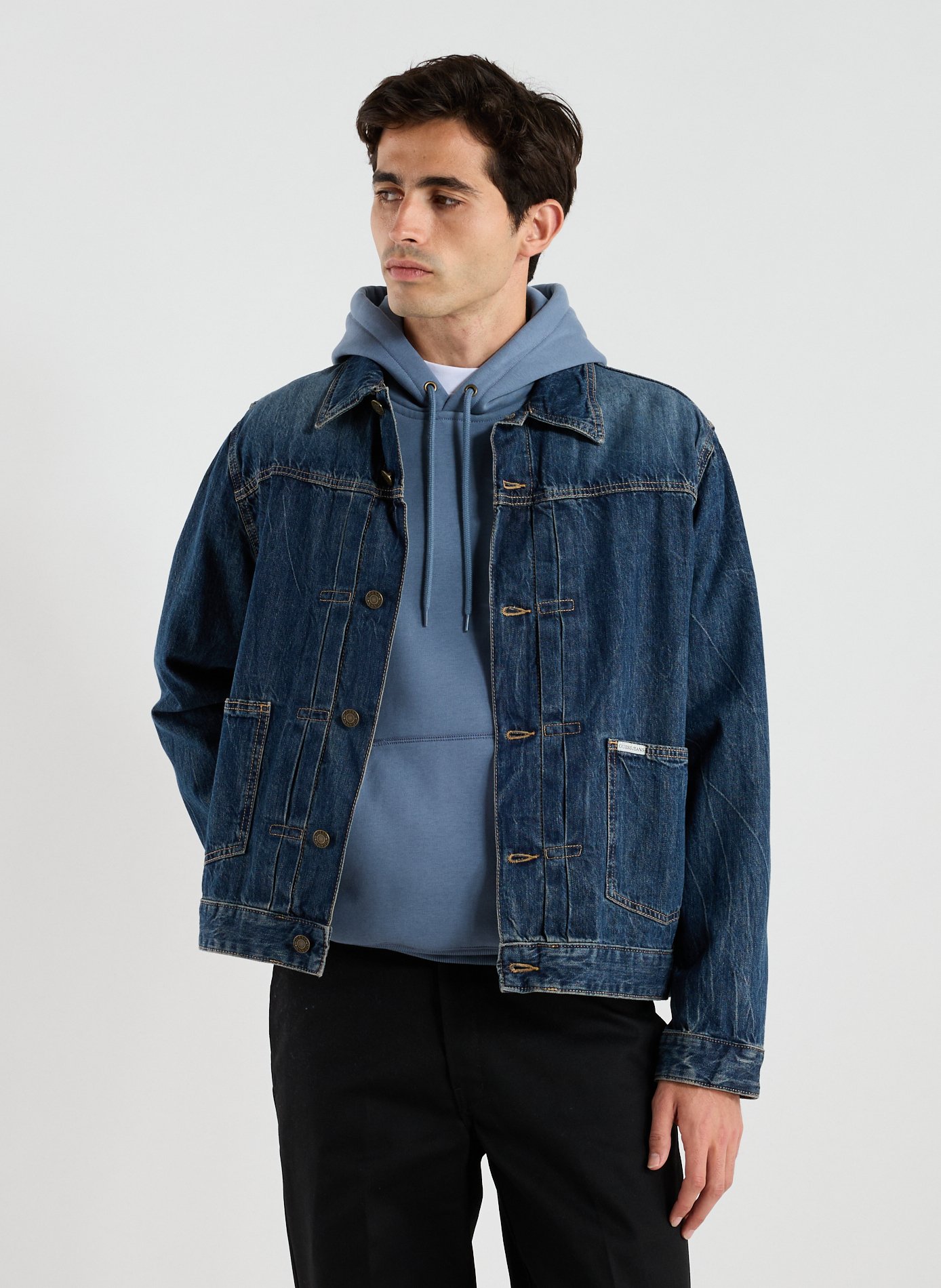 GUESS Jacke mit klassischem Baumwollkragen Blau