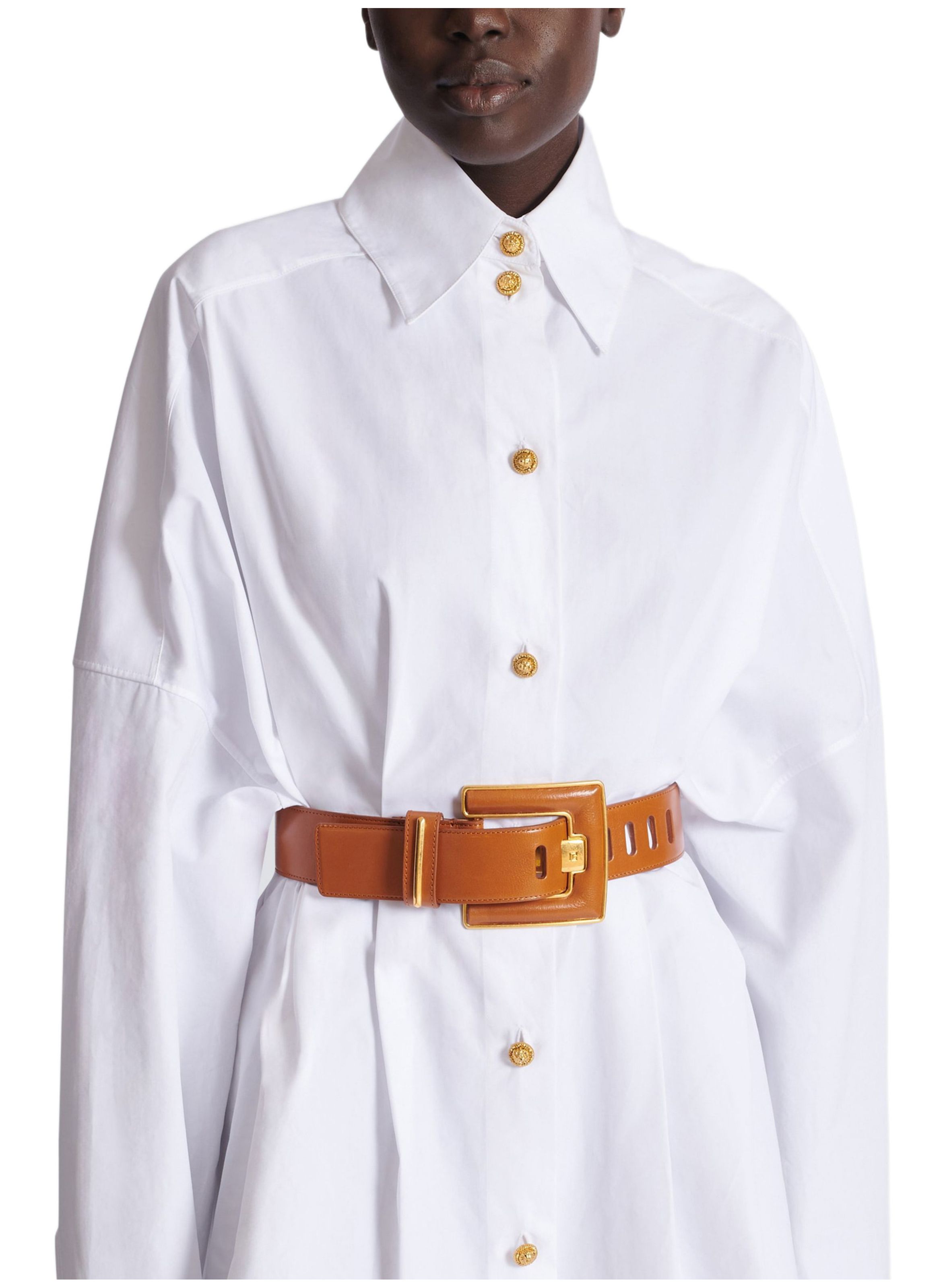 Ceinture anthem en cuir de veau BALMAIN Marron