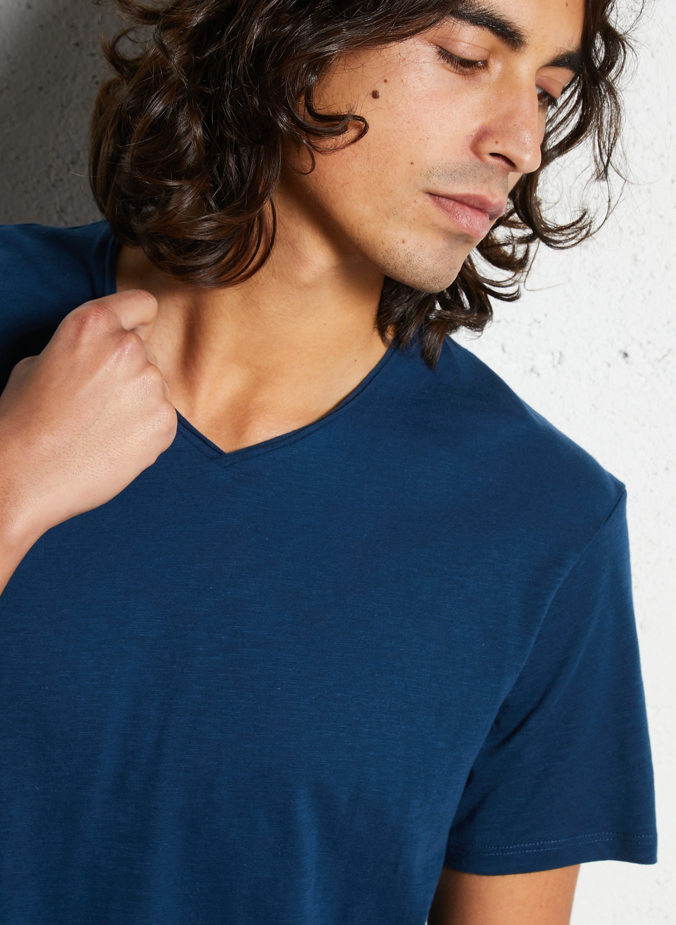 Tee-shirt col v en coton IKKS Bleu