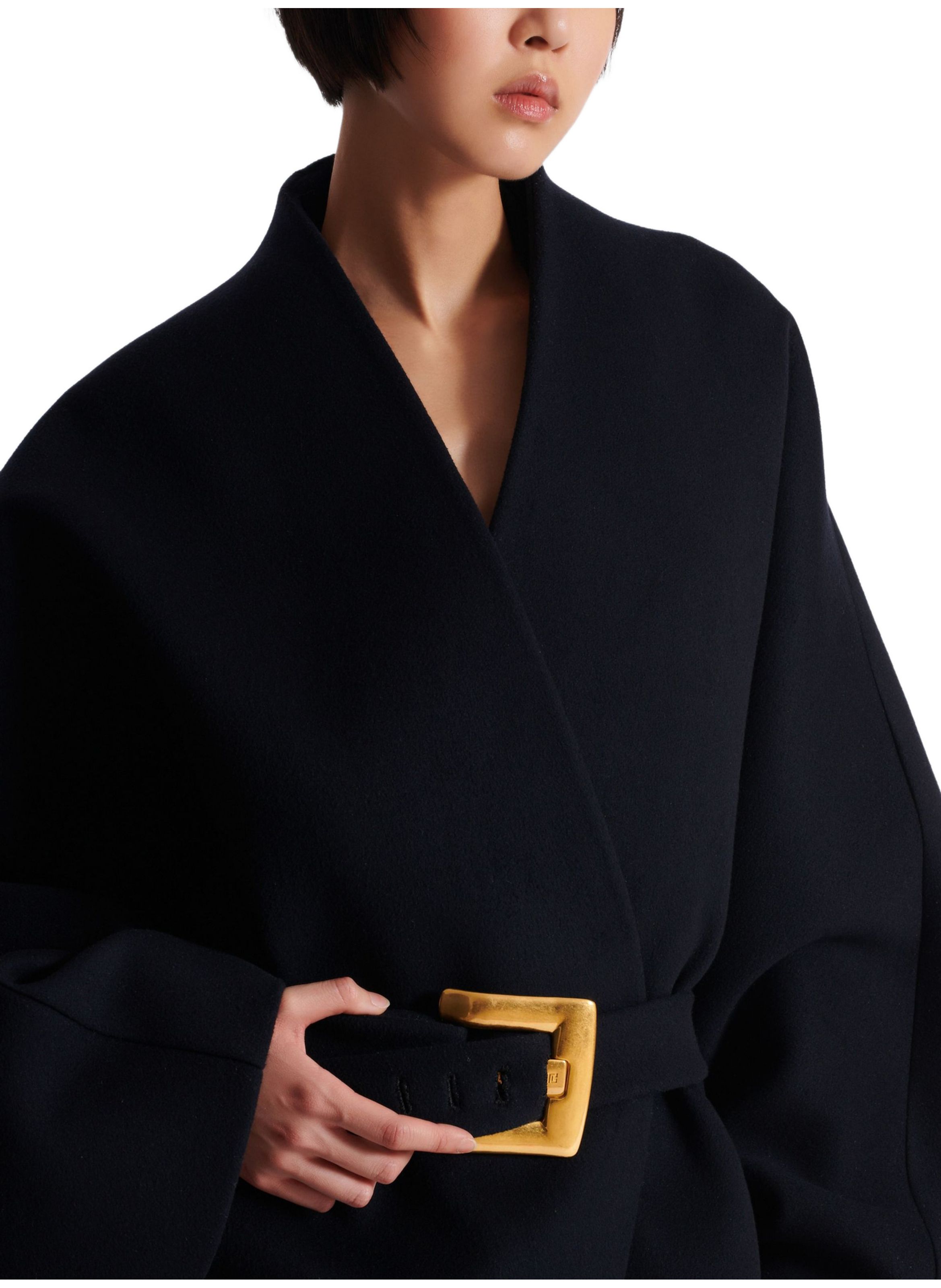 Manteau portefeuille court en laine BALMAIN Bleu