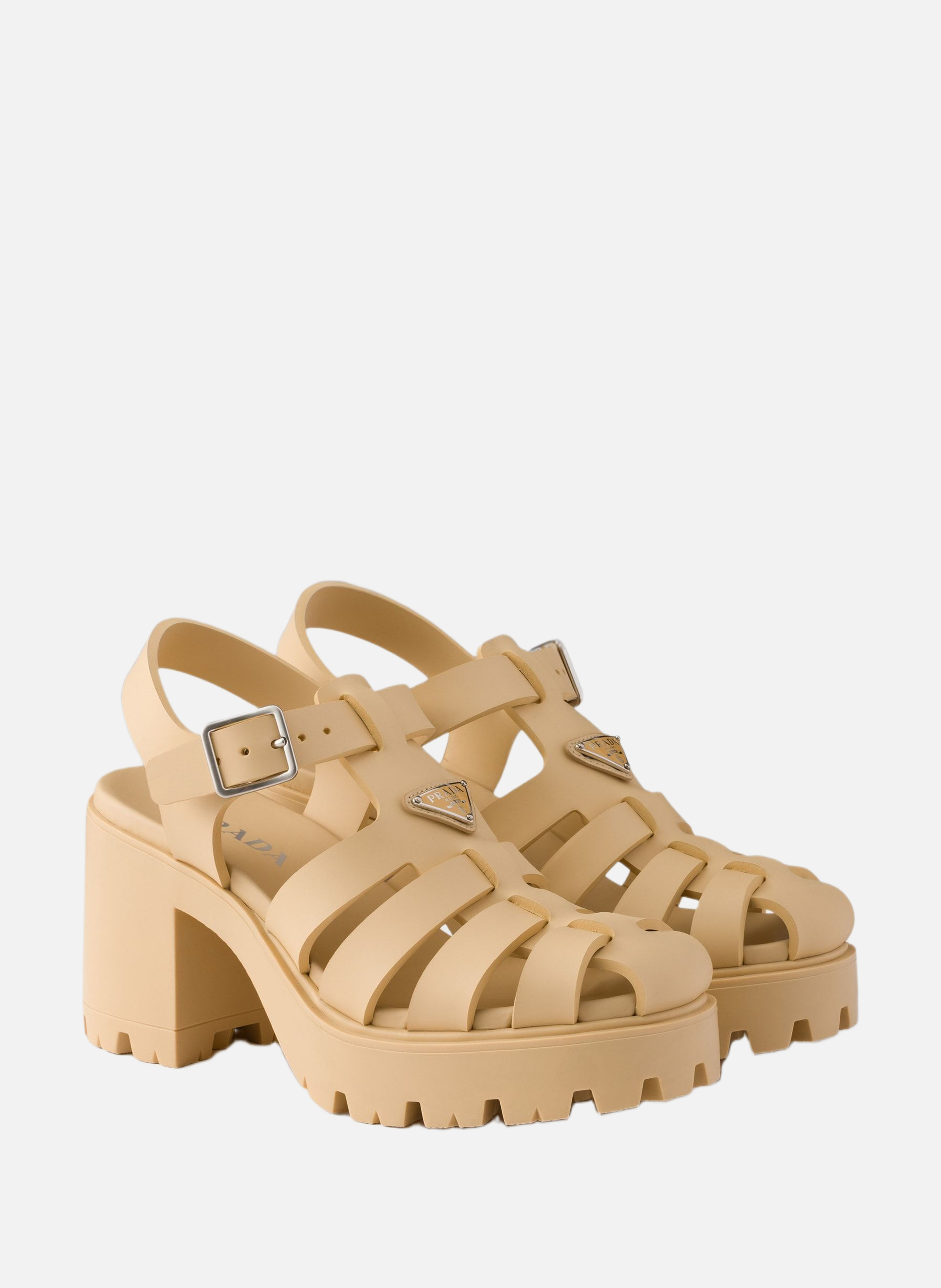 Sandales à plateforme en gomme PRADA Beige