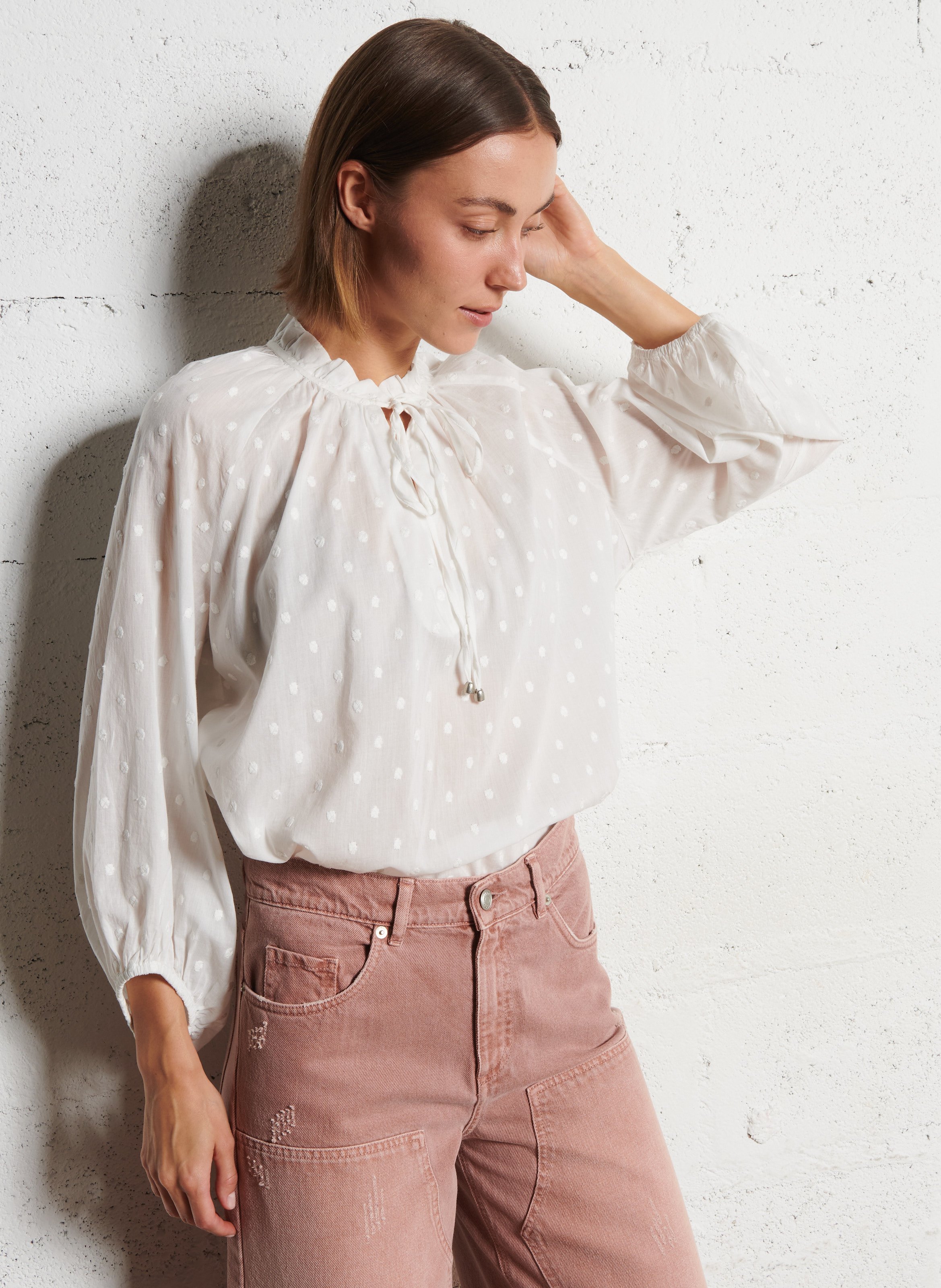 Blouse oversize en coton à motif IKKS Blanc