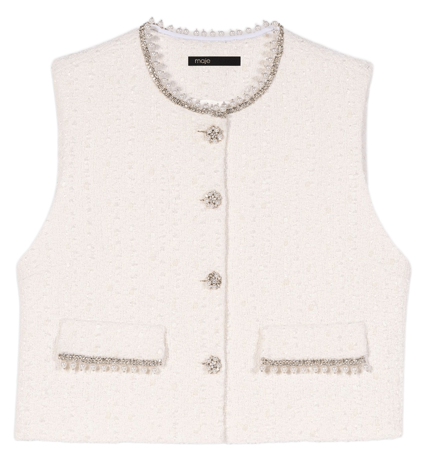 Gilet col rond en coton mélangé MAJE Beige