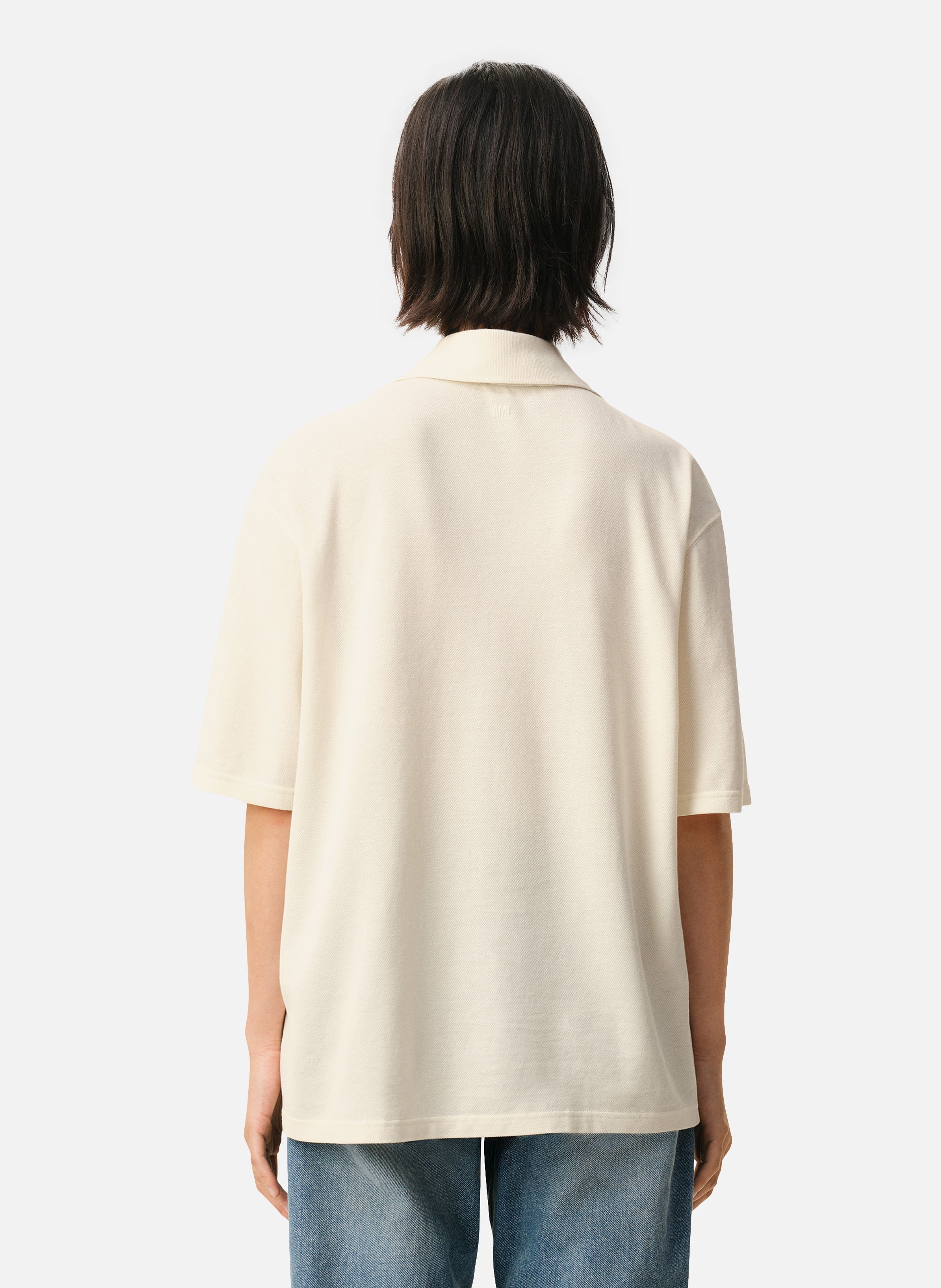 Polo ami de coeur crochet en coton unisexe AMI PARIS Blanc