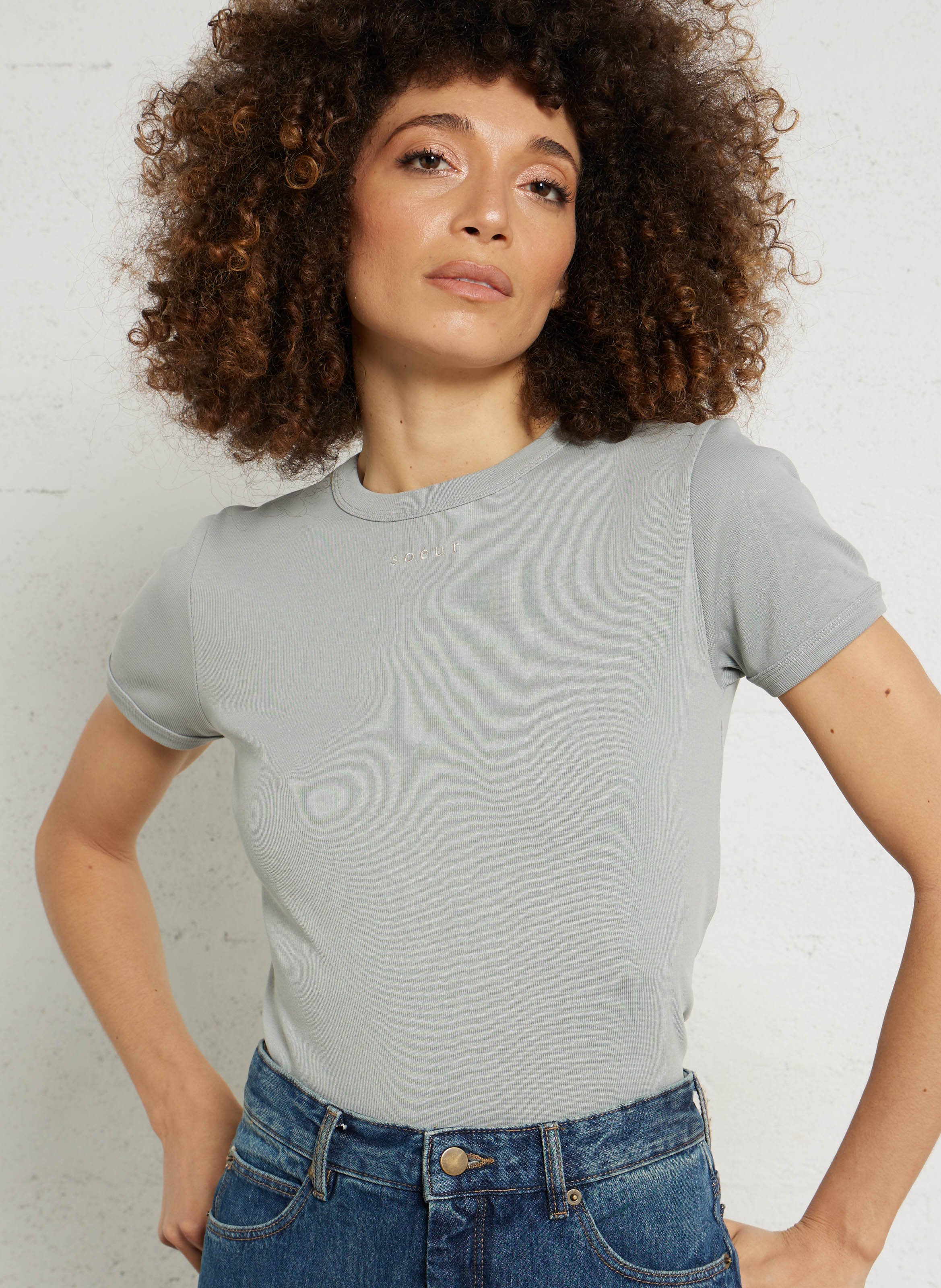 Tee-shirt droit col rond en coton bio aristide SOEUR Bleu