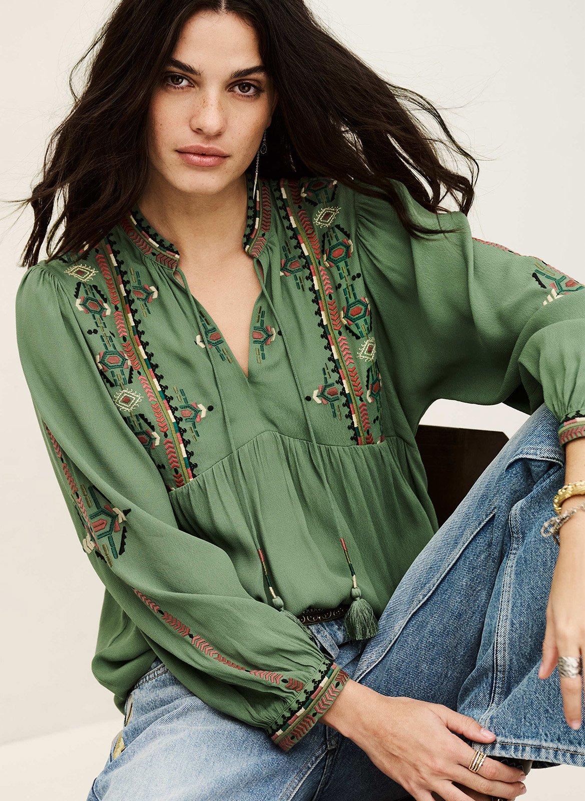 Blouse ample brodée tilt BA&SH Vert