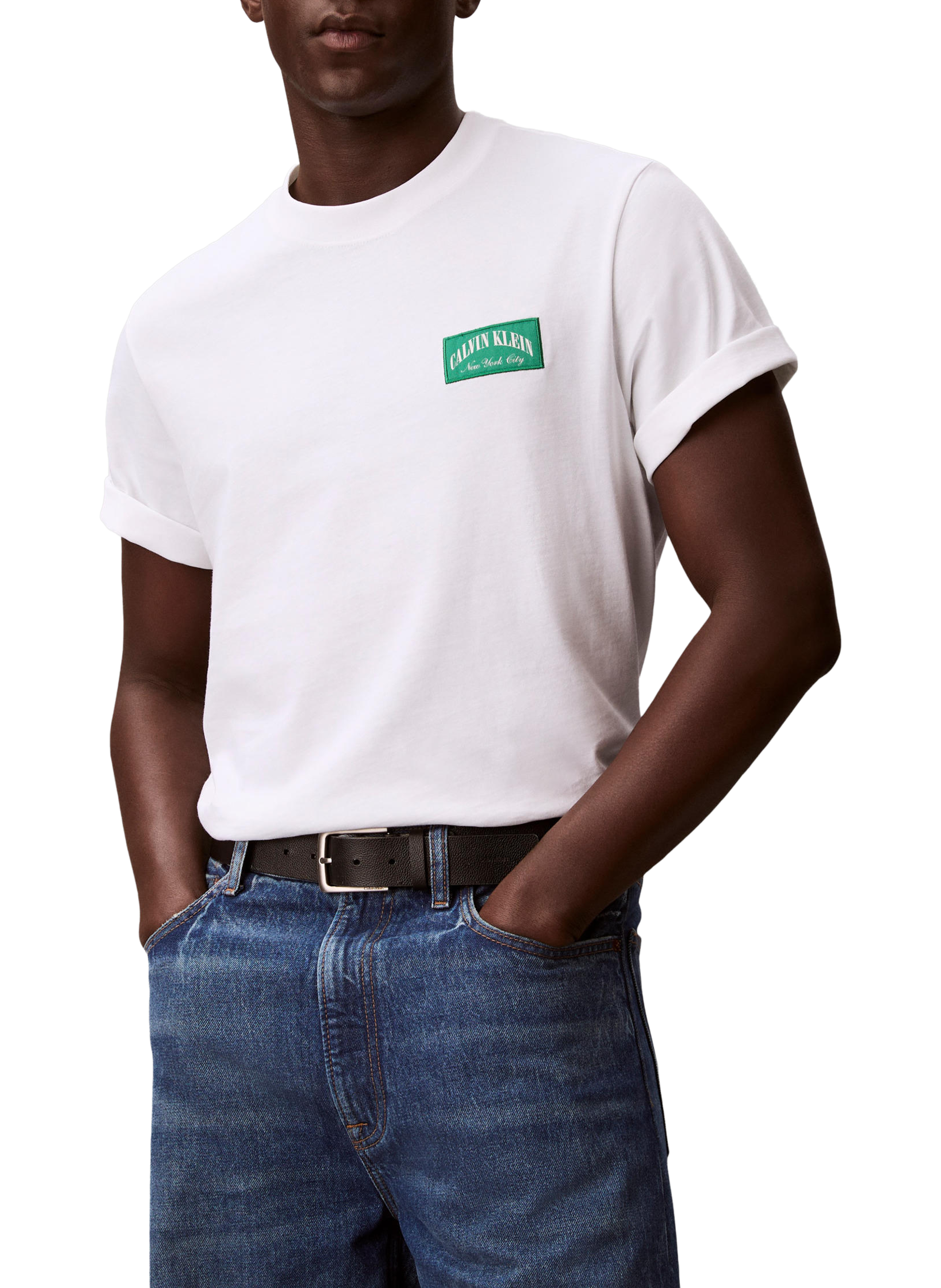 T-shirt droite à logo en coton CALVIN KLEIN Blanc