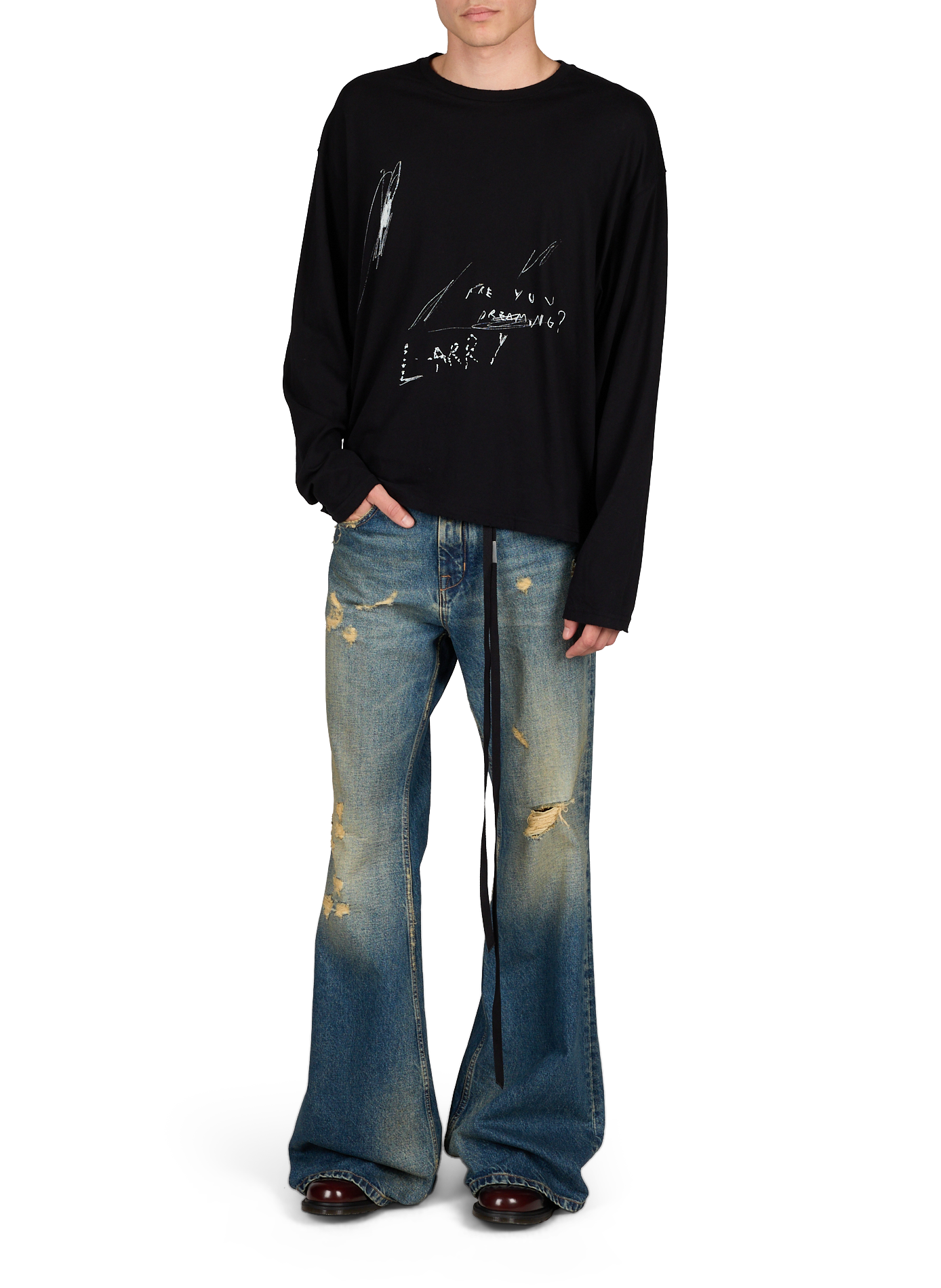 Bootcut washed denim jeans in cotton ANN DEMEULEMEESTER Blue