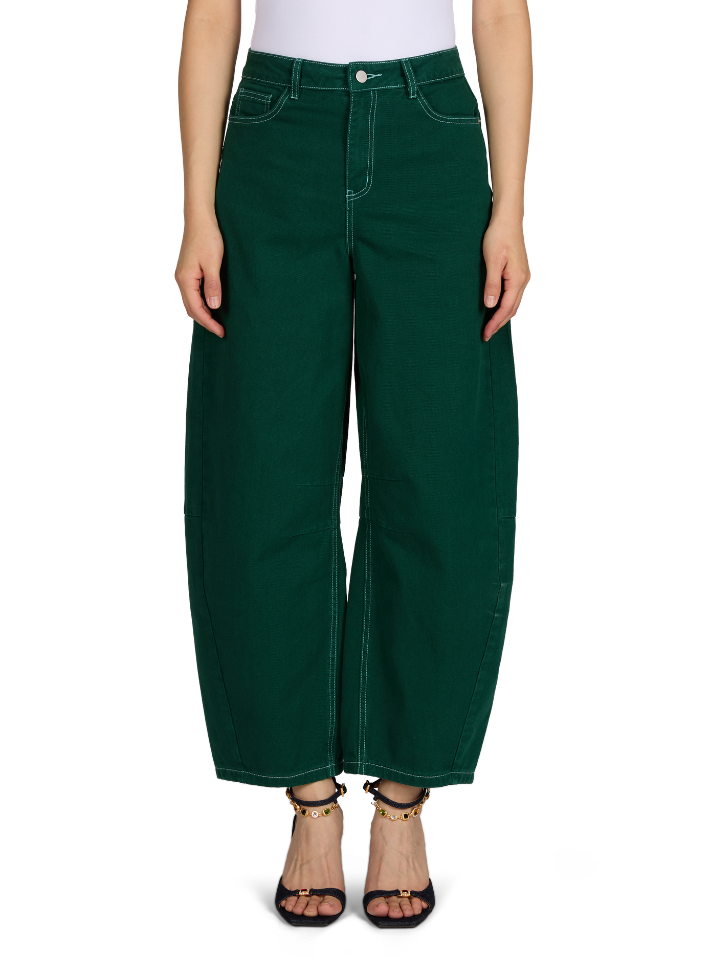 Mid-rise wide leg cotton jeans OBJECT Green