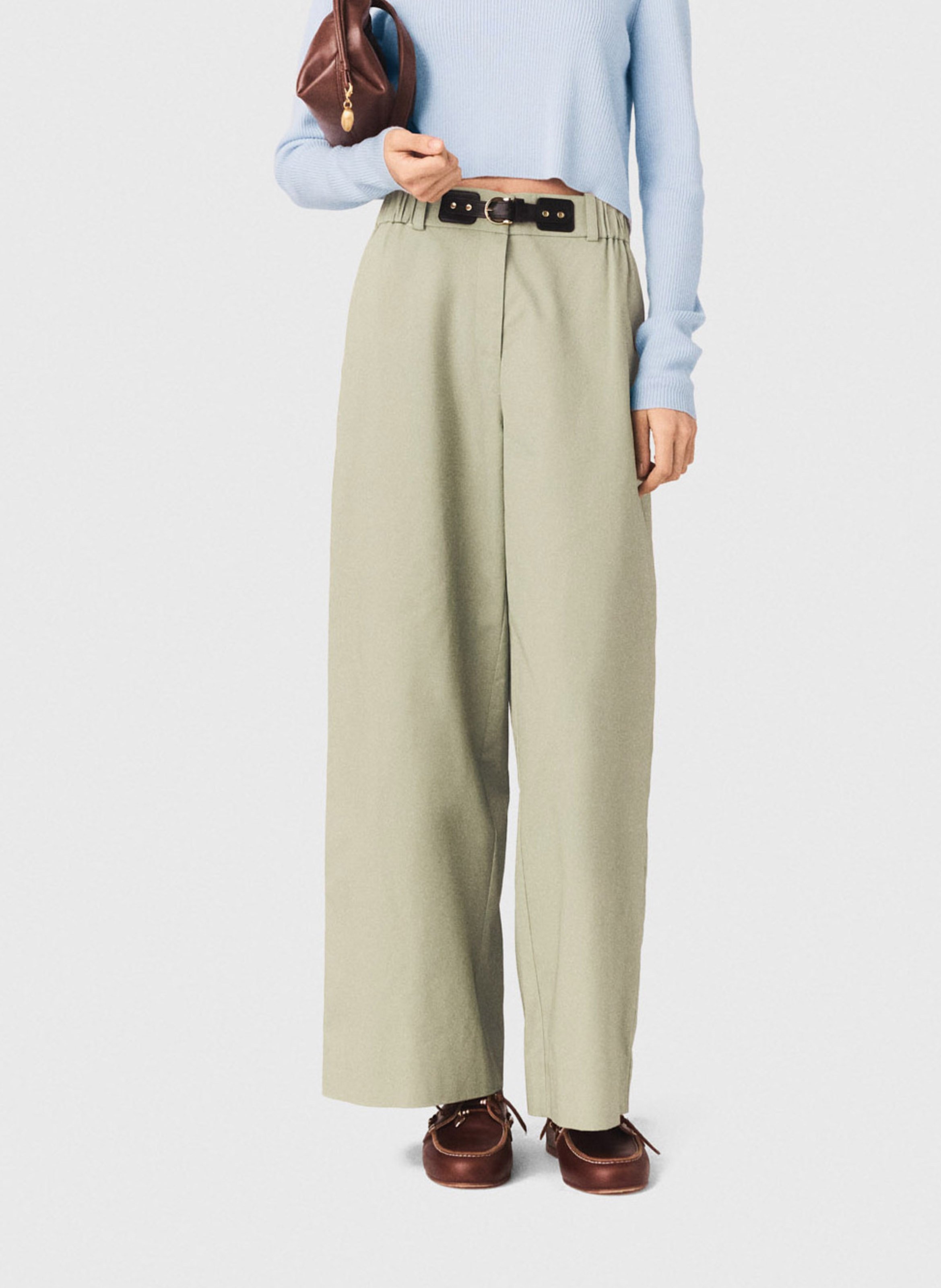 Pantalon large en coton MAJE Kaki