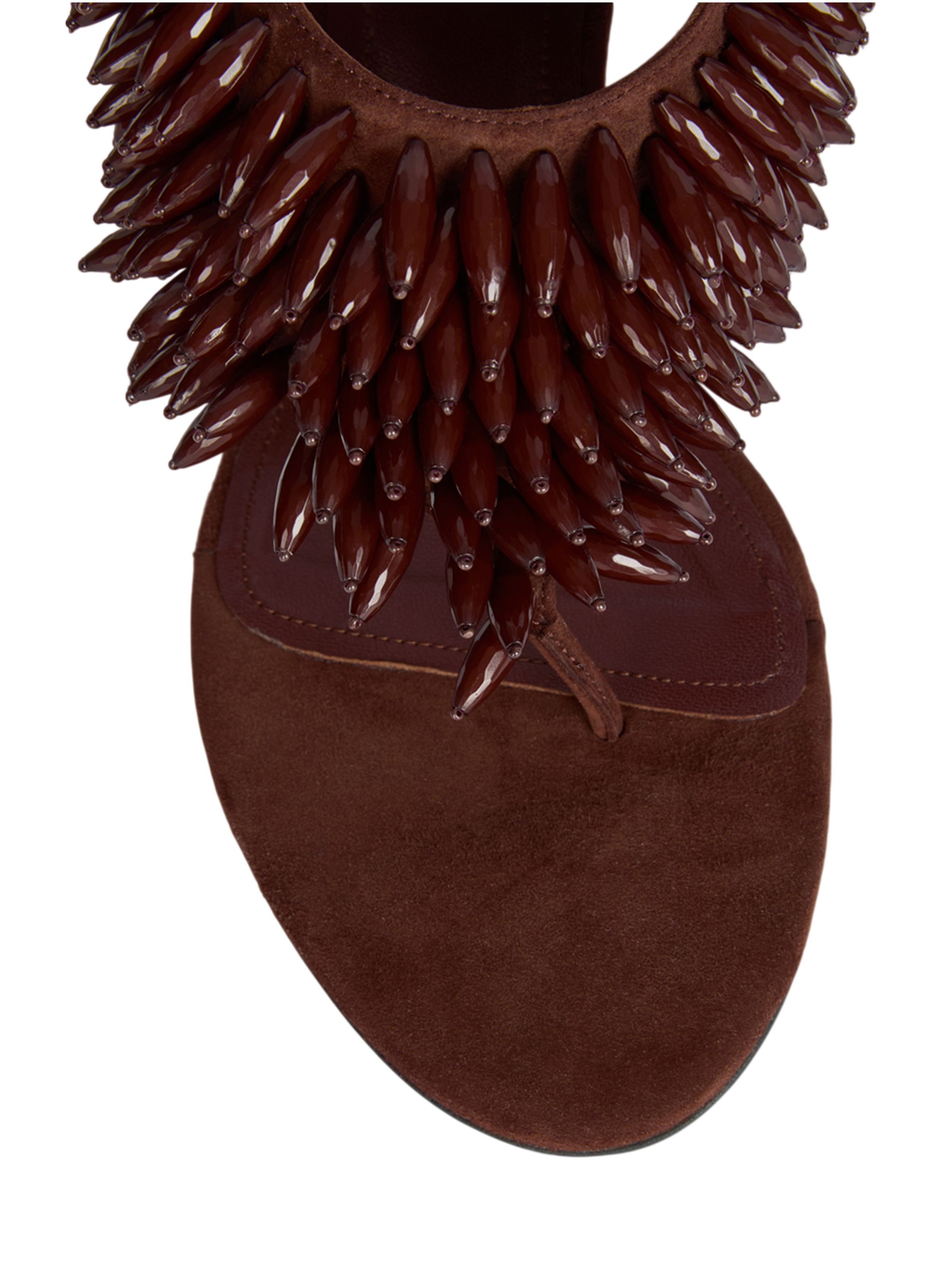 Sandales no wedge en cuir suédé et perles BALMAIN Marron