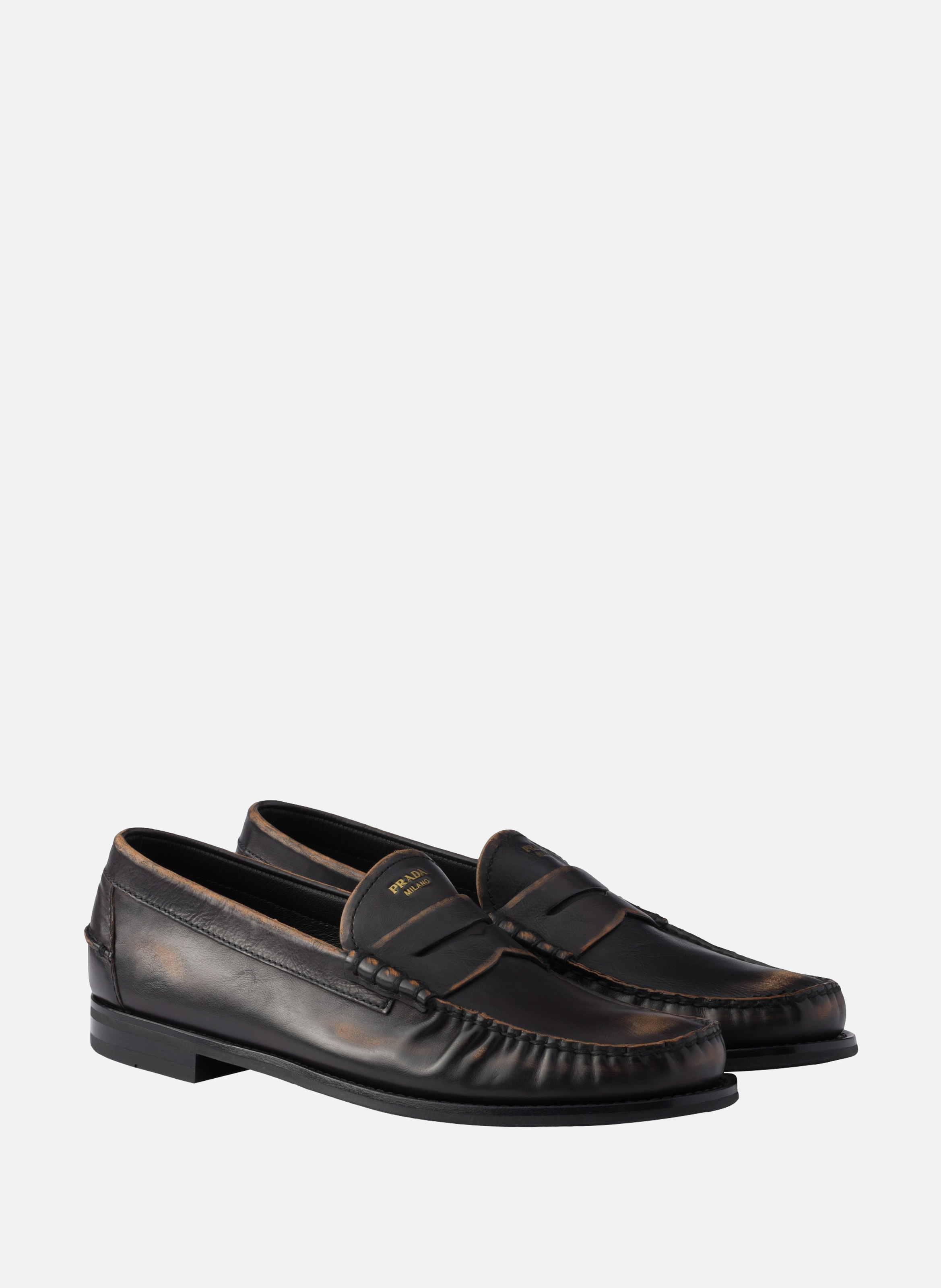 Mocassins en cuir vieilli PRADA Noir