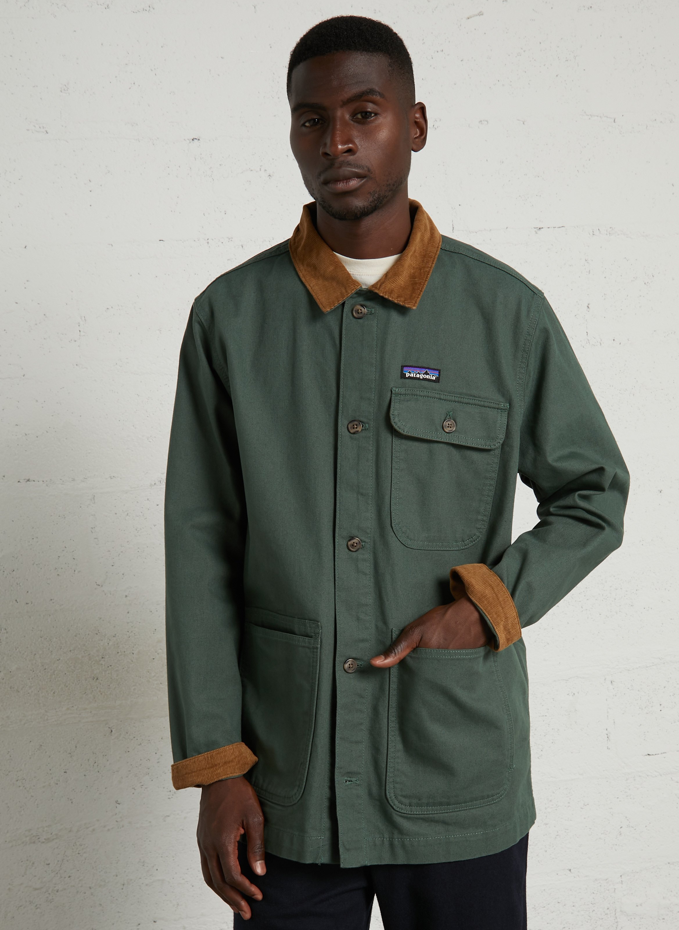 Veste droite col classique en coton bio PATAGONIA Vert