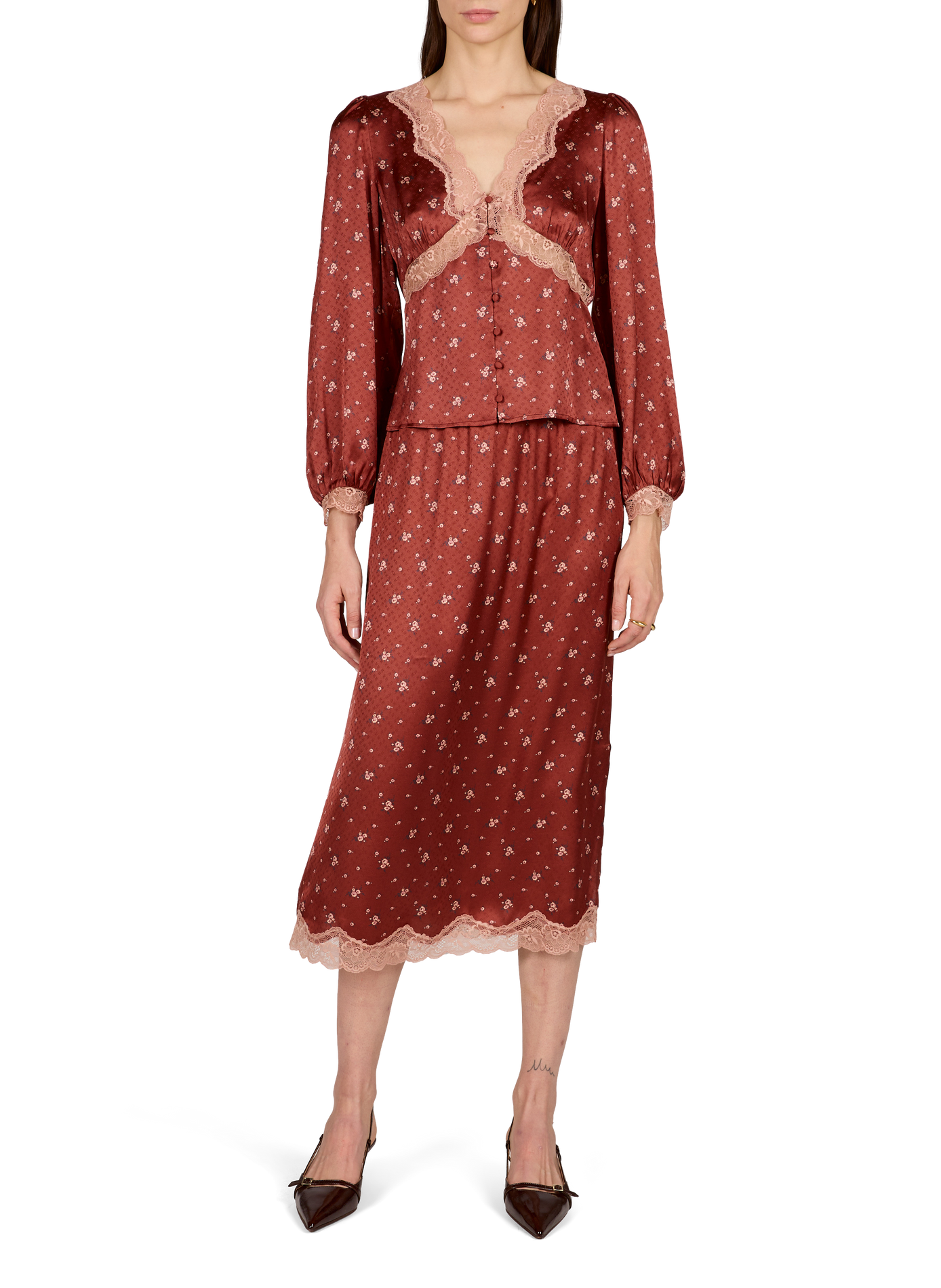 Midi rok met kanten print PETITE MENDIGOTE Oranje