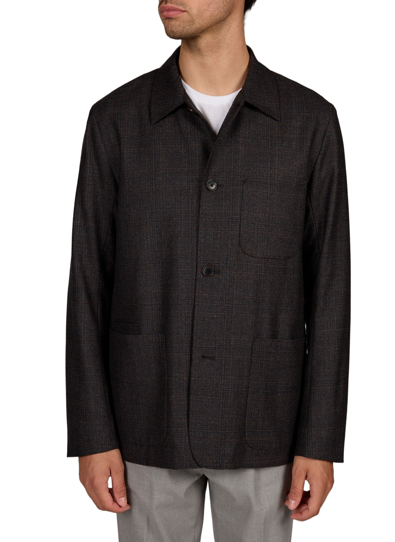 Veste droite col classique à carreaux en laine PAUL SMITH Gris