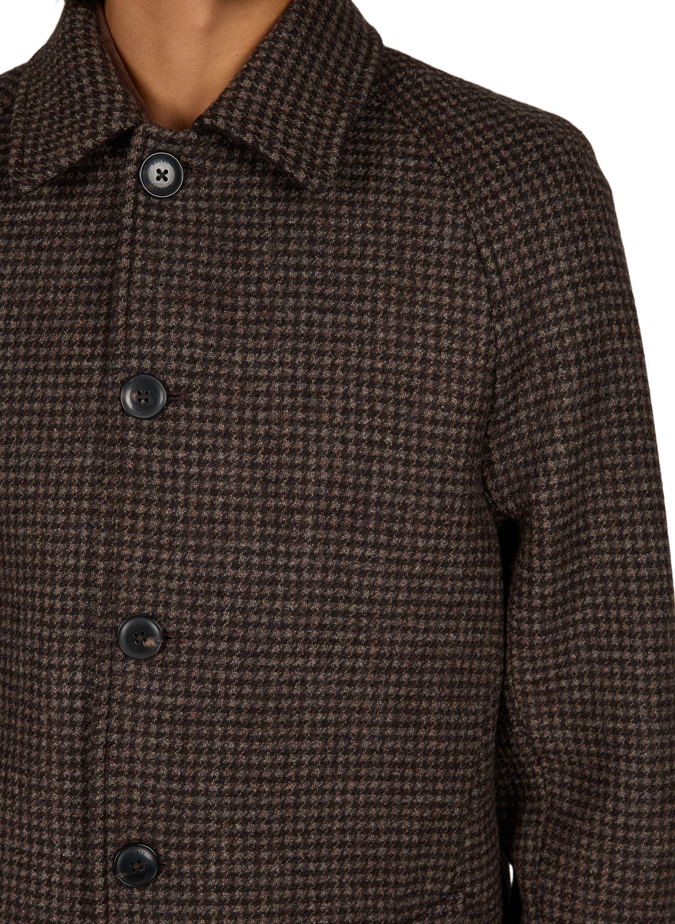 Manteau droit col classique motif pied-de-poule en laine mélangée HACKETT Marron