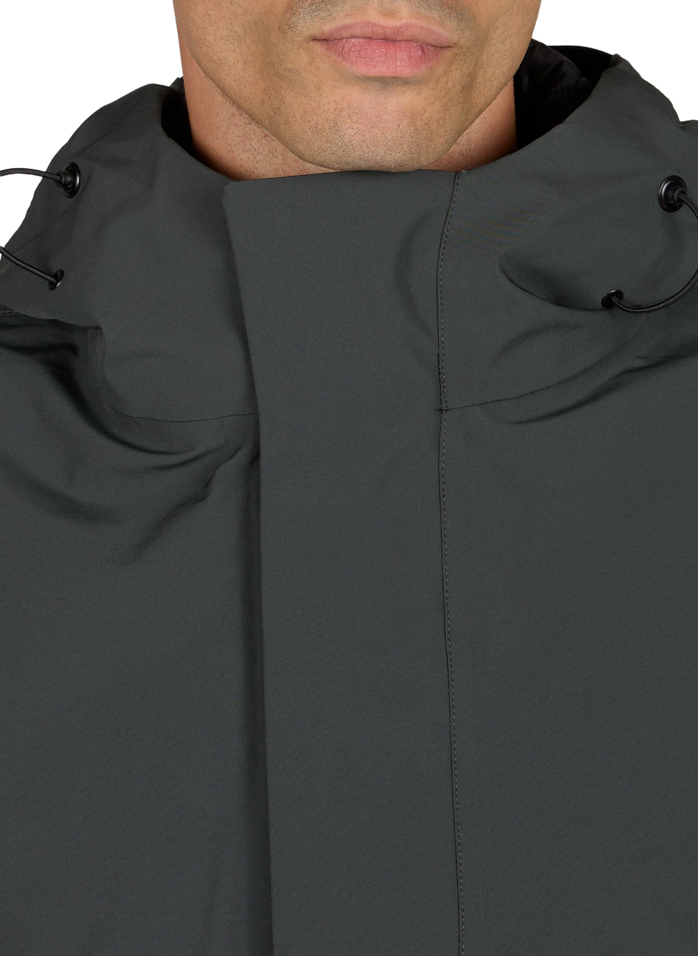 Long straight plain hooded parka KRAKATAU Khaki