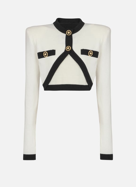 Pull en maille avec cardigan en trompe-l'œil Beige by BALMAIN BALMAIN Pull en maille avec cardigan en trompe-l'œil Beige