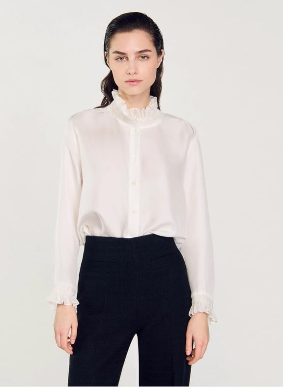 Chemise col victorien en soie Beige by SANDRO SANDRO Chemise col victorien en soie Beige
