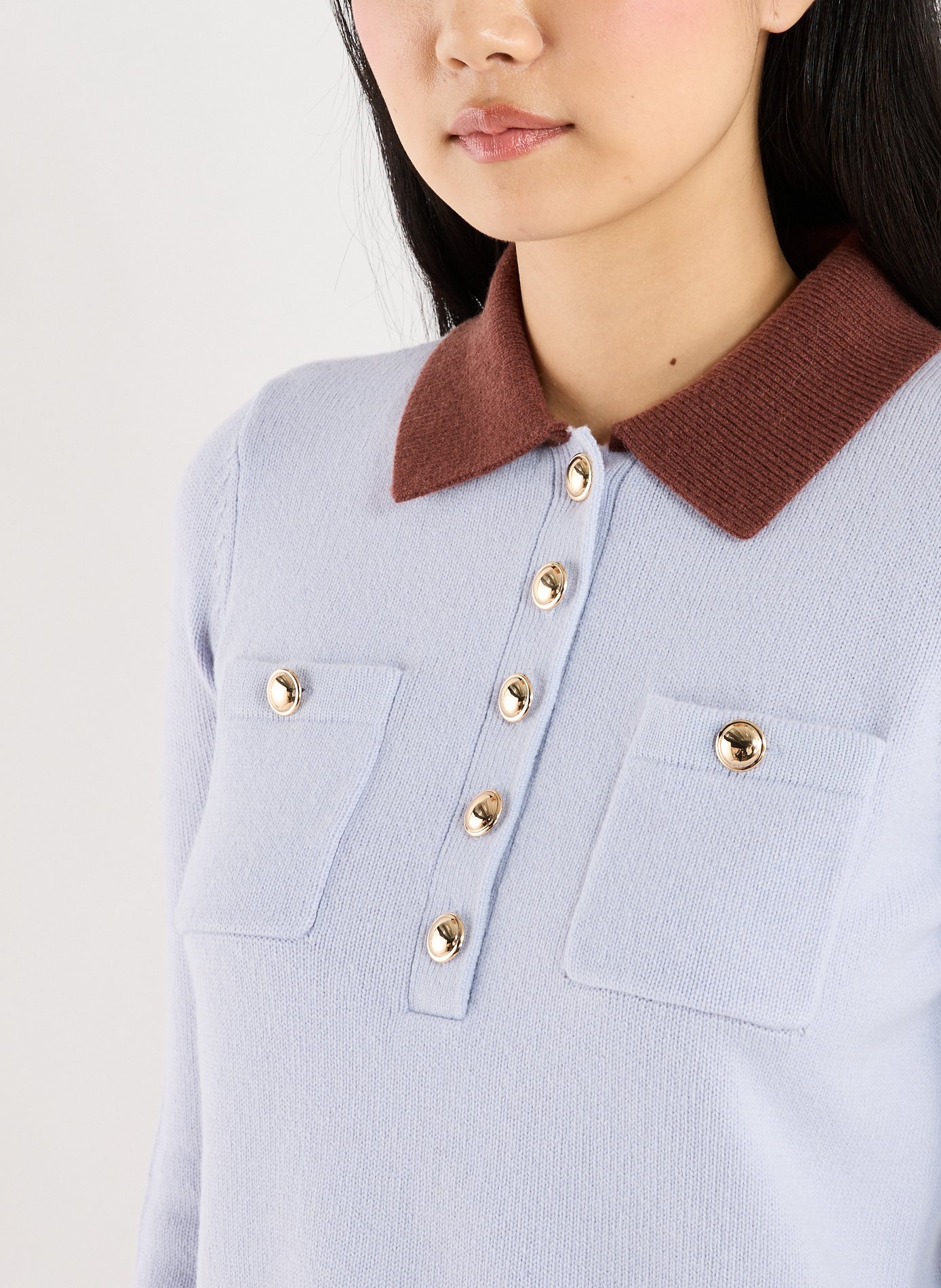 Classic wool and alpaca blend crew neck top SELF PORTRAIT Blue