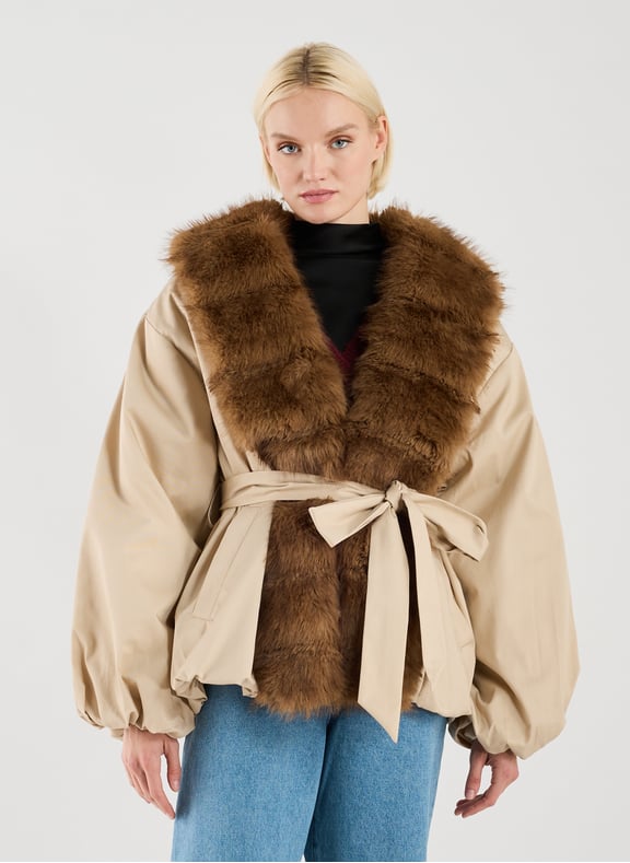 Outer jacket with fur collar Beige by ROTATE ROTATE Outer jacket with fur collar Beige