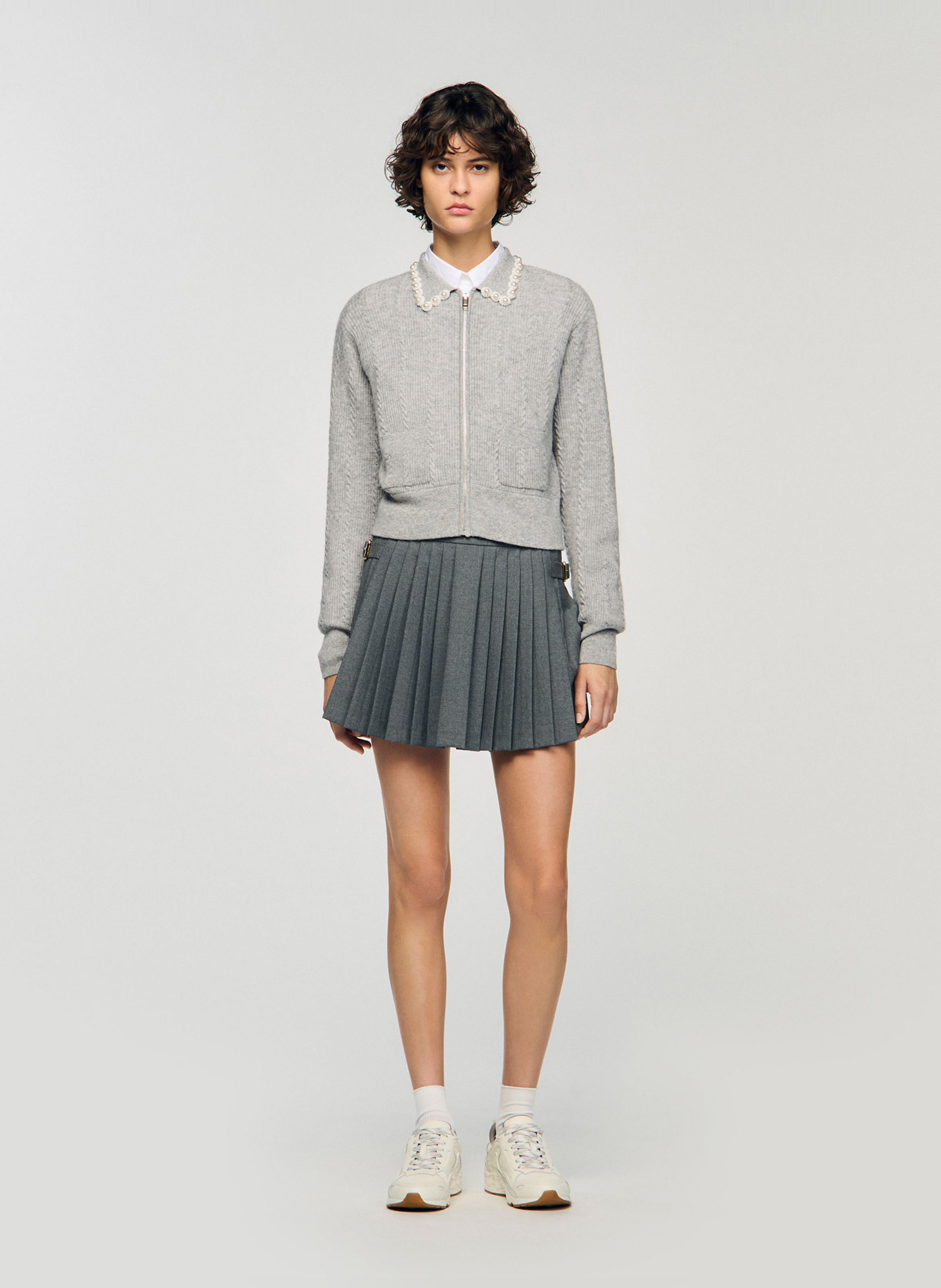 Gilet col classique en laine mélangée SANDRO Gris