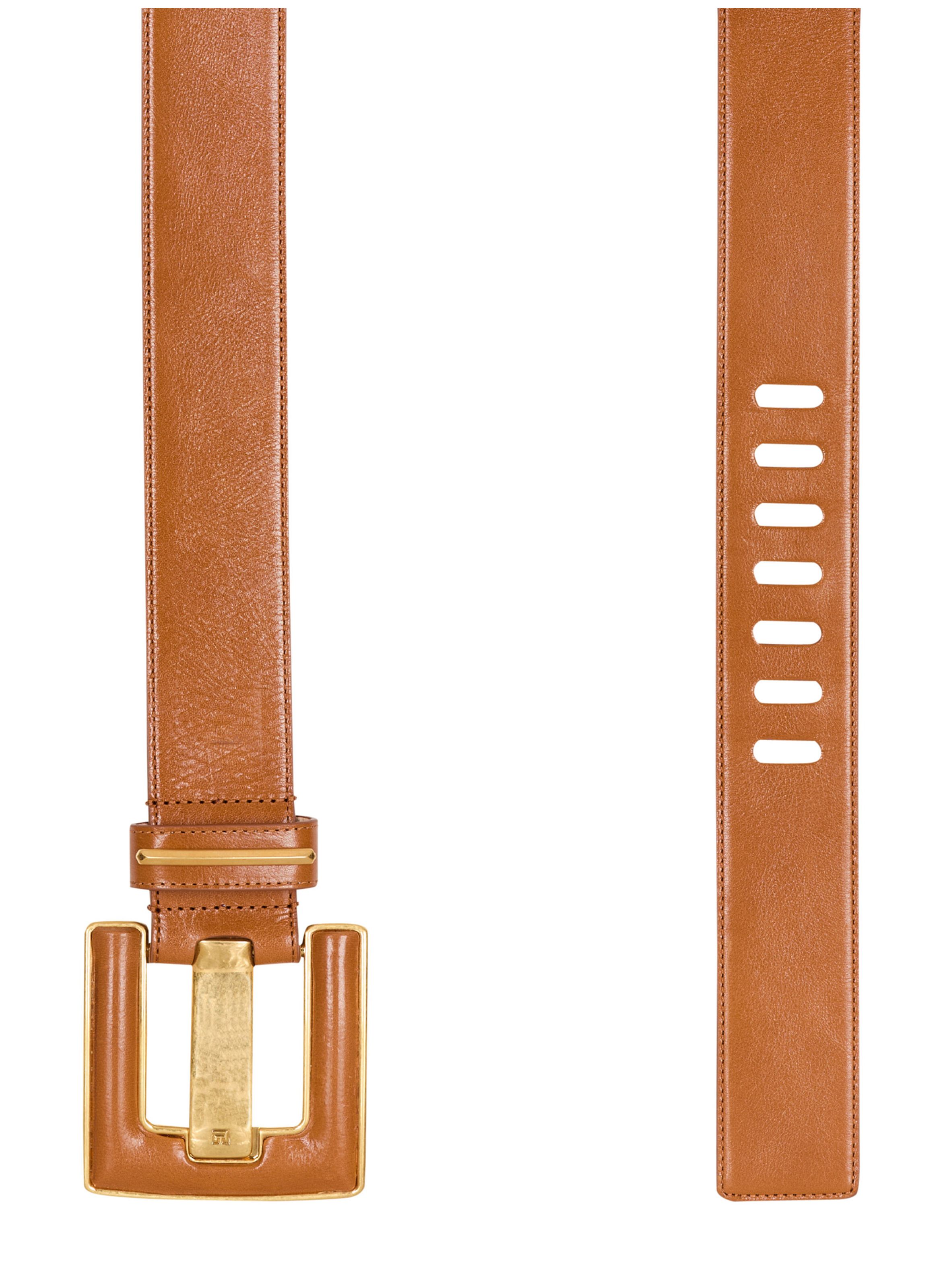 Ceinture anthem en cuir de veau BALMAIN Marron