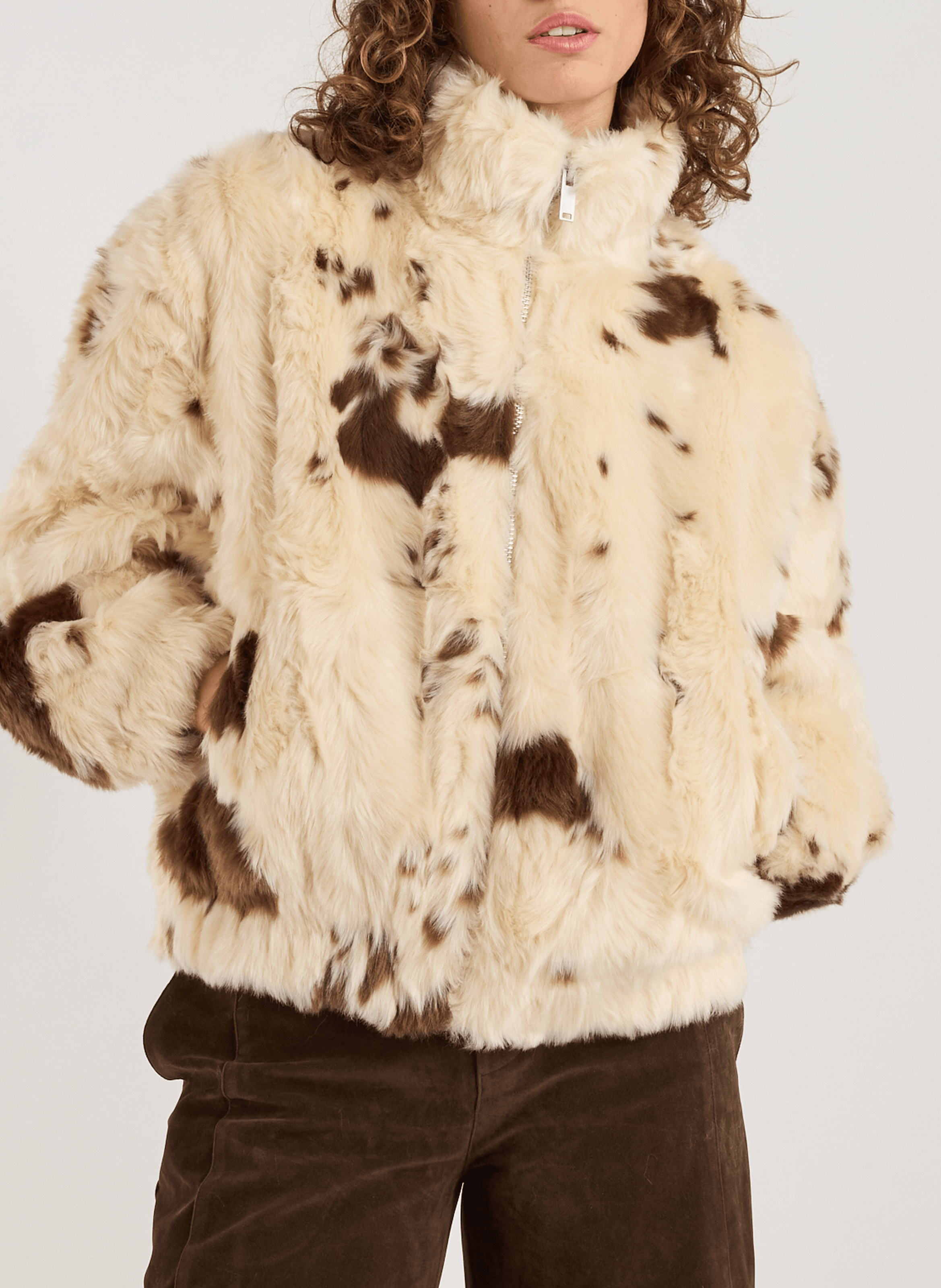 TOPSHOP Faux fur high neck jacket Beige